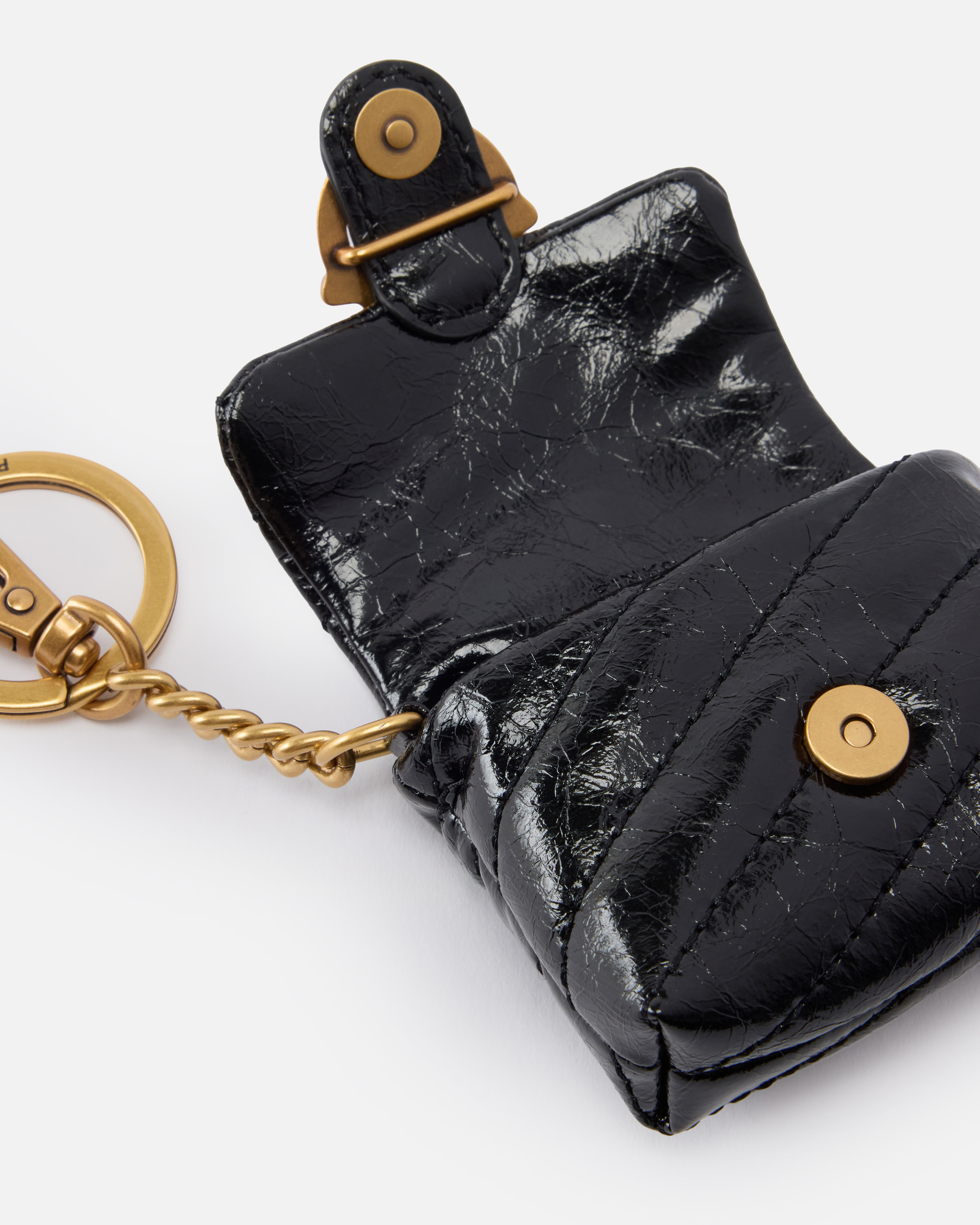 Love Bag Puff shiny leather AirPods case PINKO Black