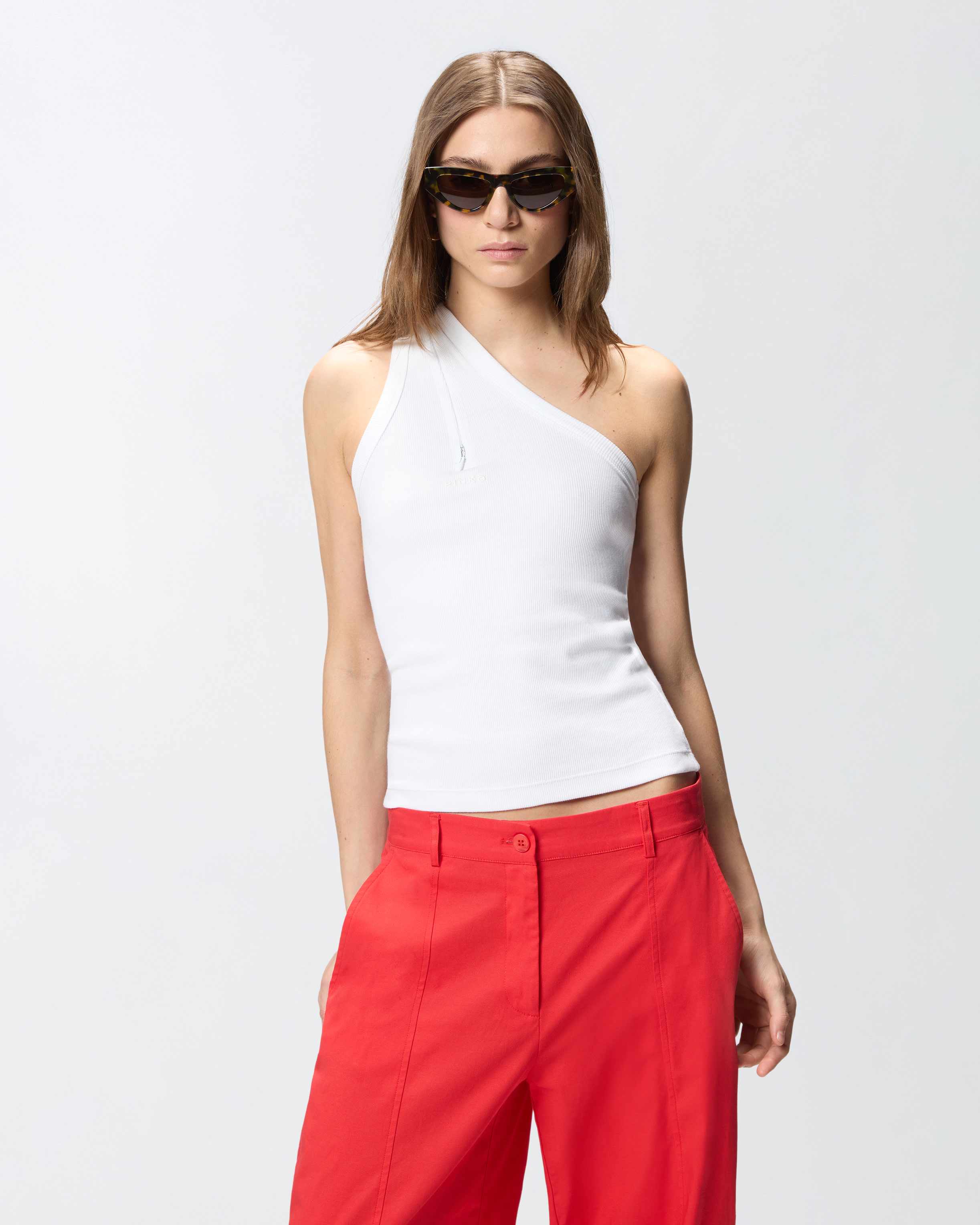 Débardeur côtelé à col en v et logo pinko PINKO Blanc