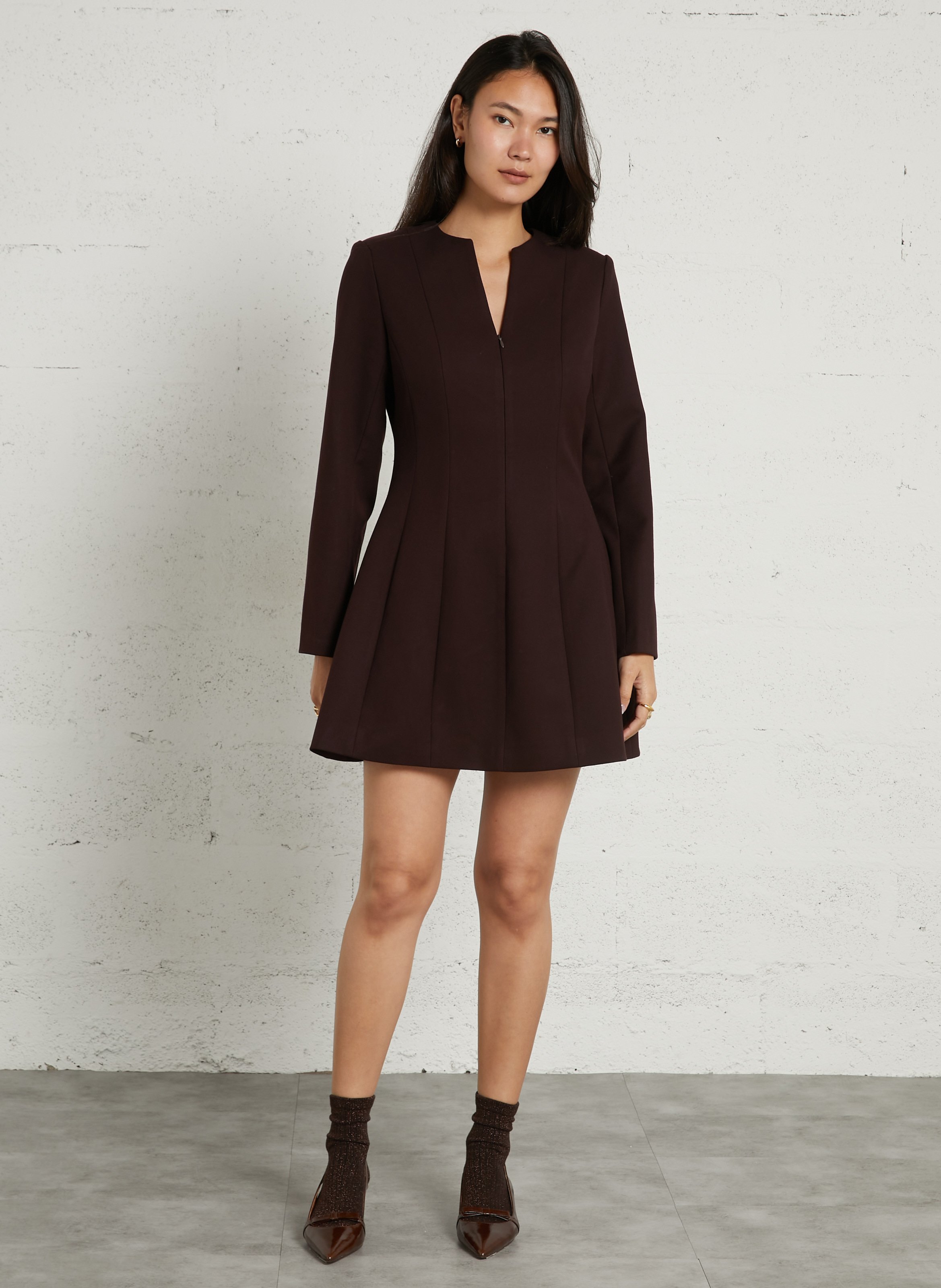 Fitted plain short dress SUNCOO Plums