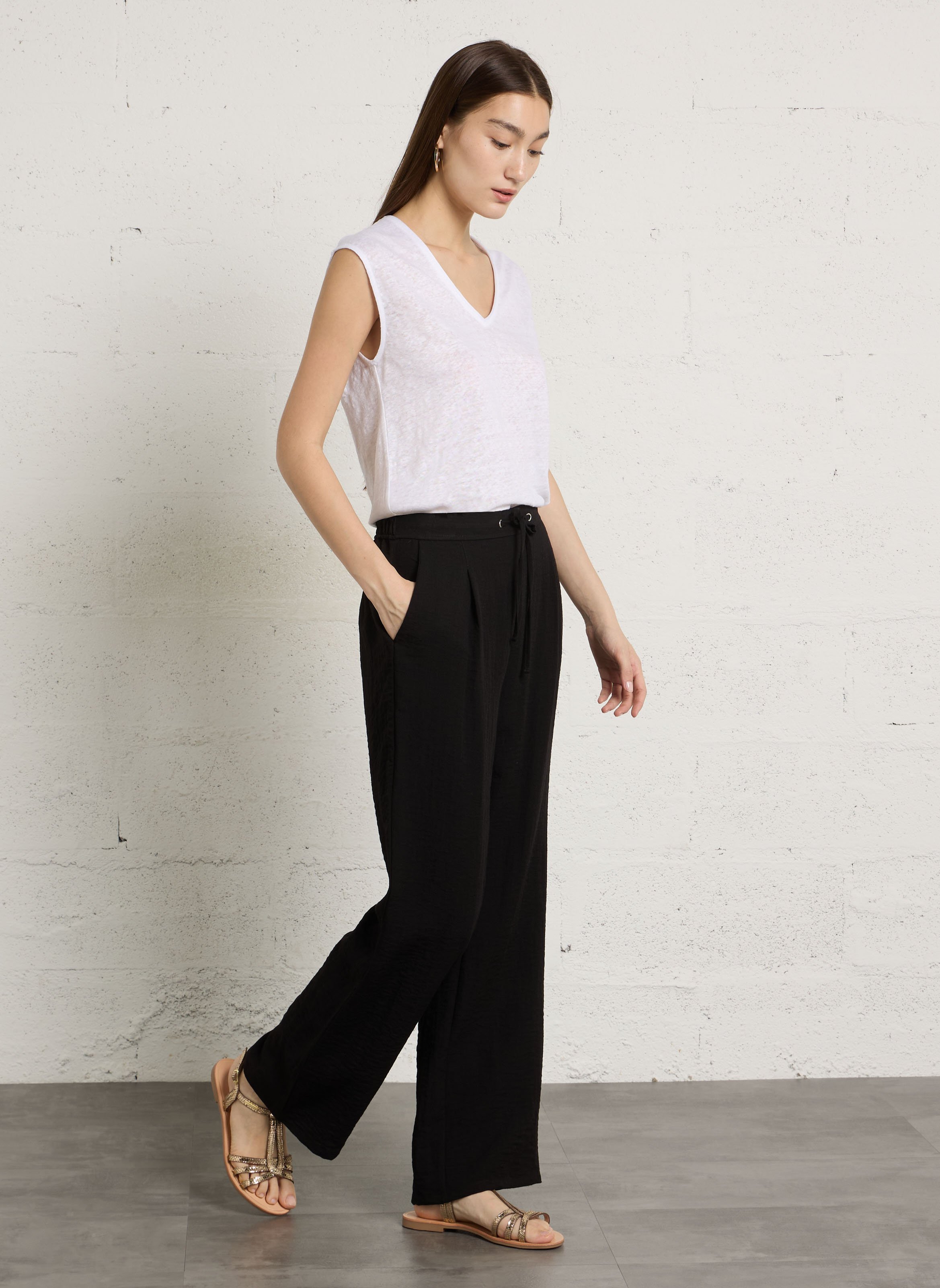 Pantalon large fluide taille haute uni SUD EXPRESS Noir