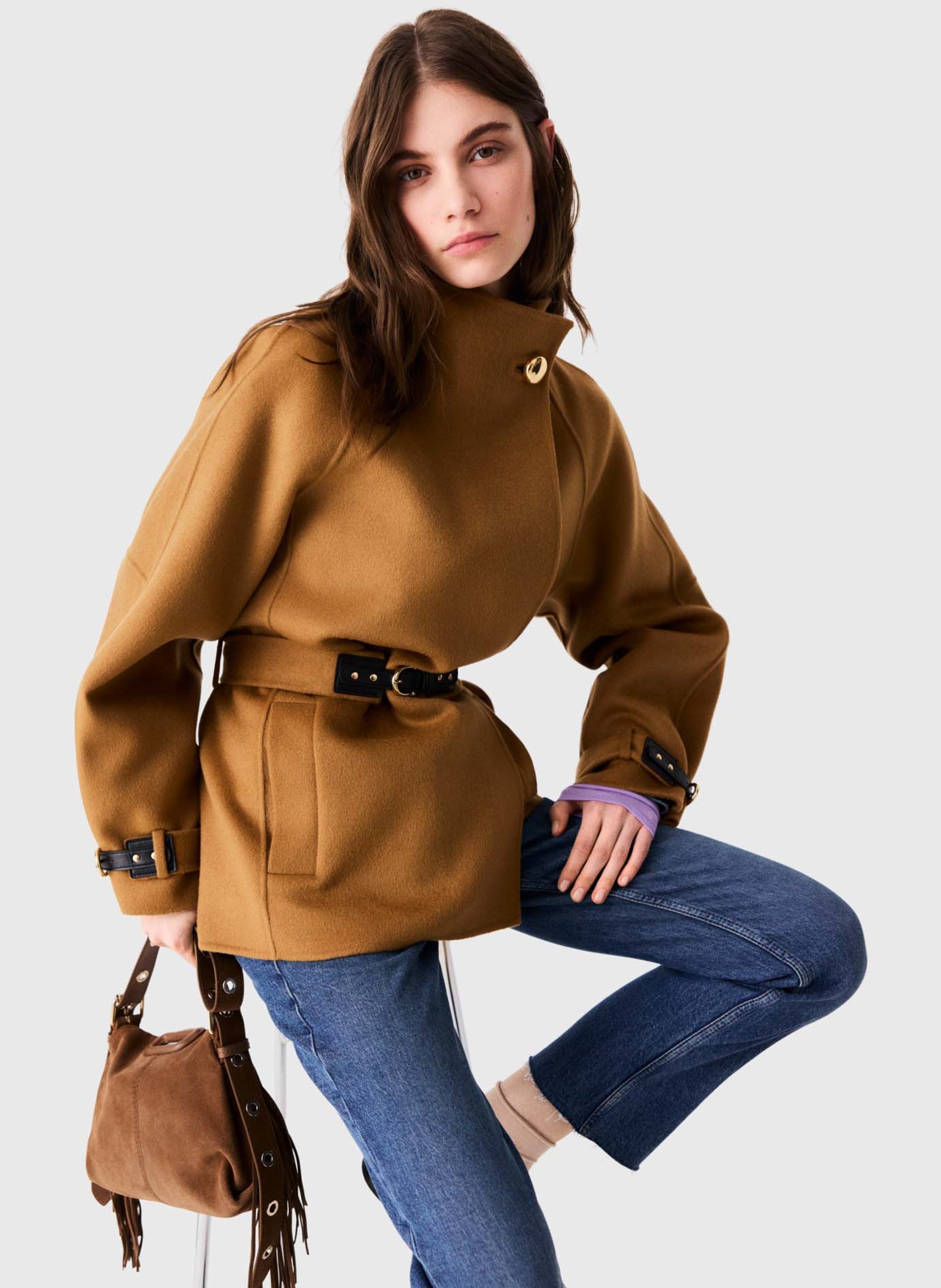 Manteau cintré en laine mélangée MAJE Beige