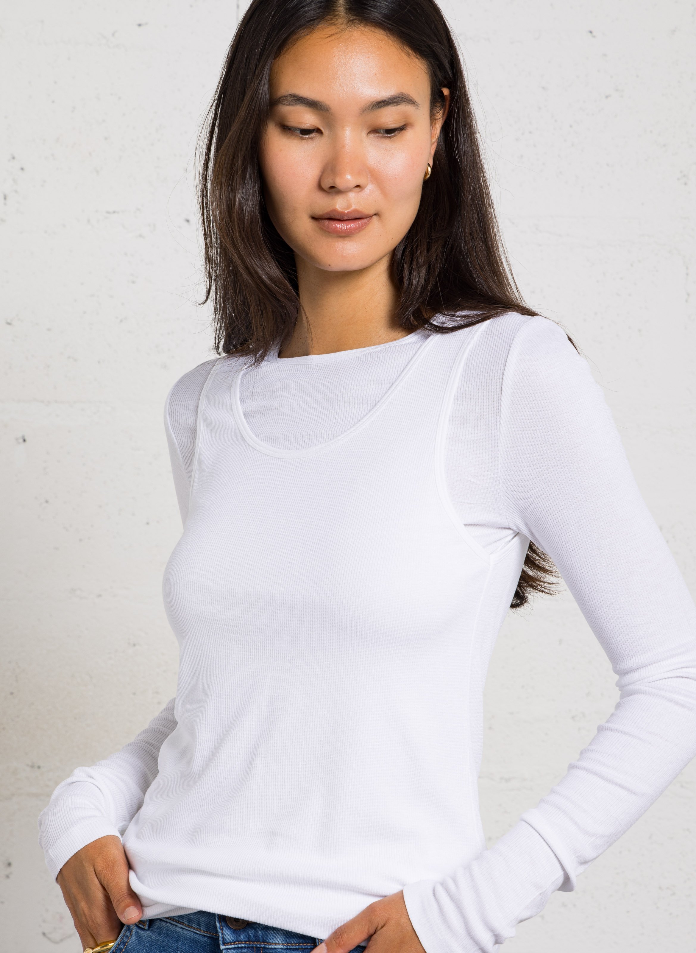 Recht T-shirt met ronde h MAJESTIC FILATURES Wit