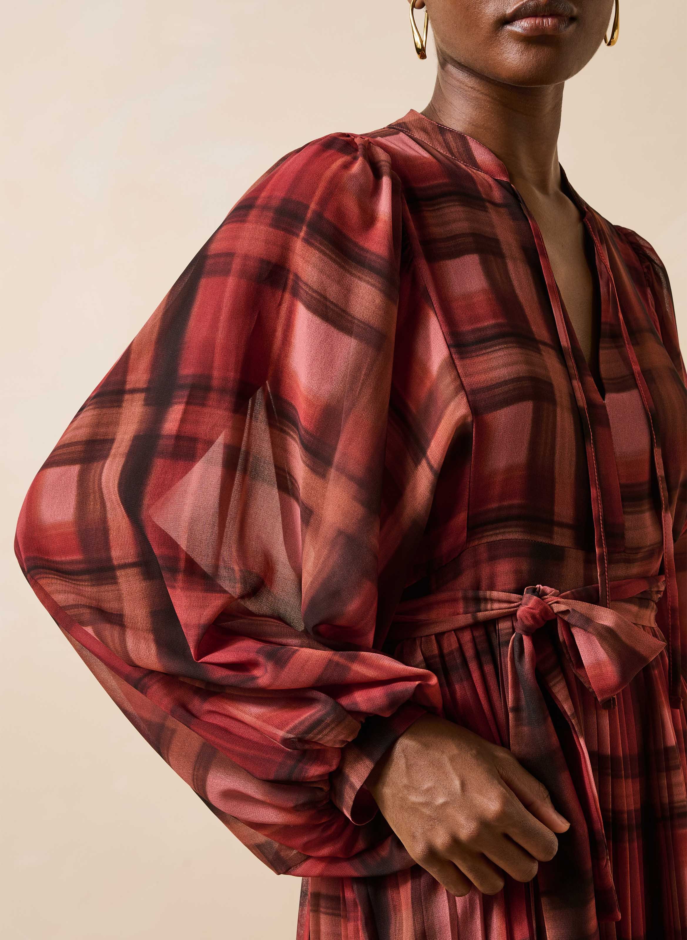 Robe midi ceinturée à carreaux  LA FEE MARABOUTEE Rouge
