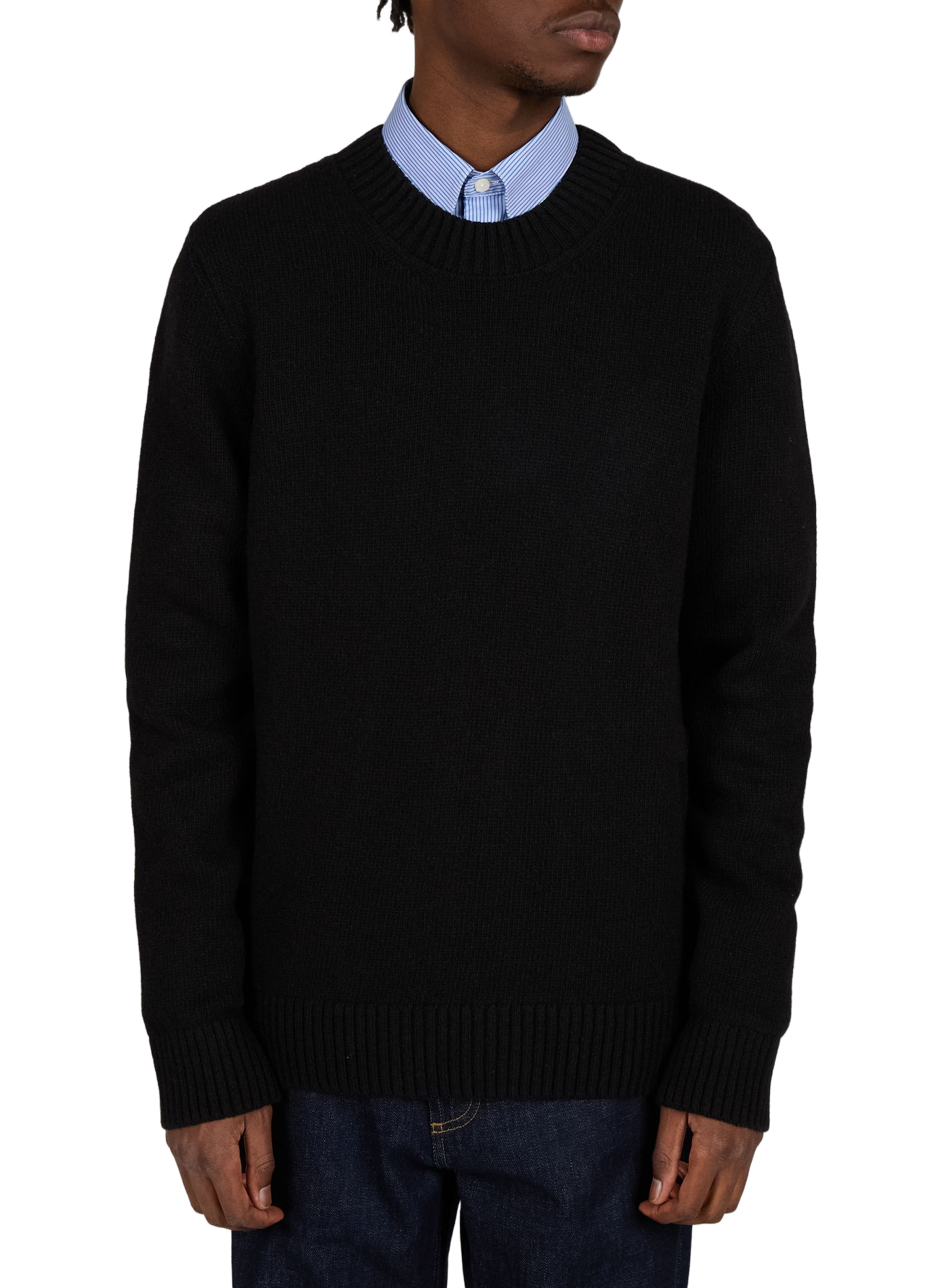Ribbed round neck wool blend sweater efil-o | Black AU PRINTEMPS PARIS Men
