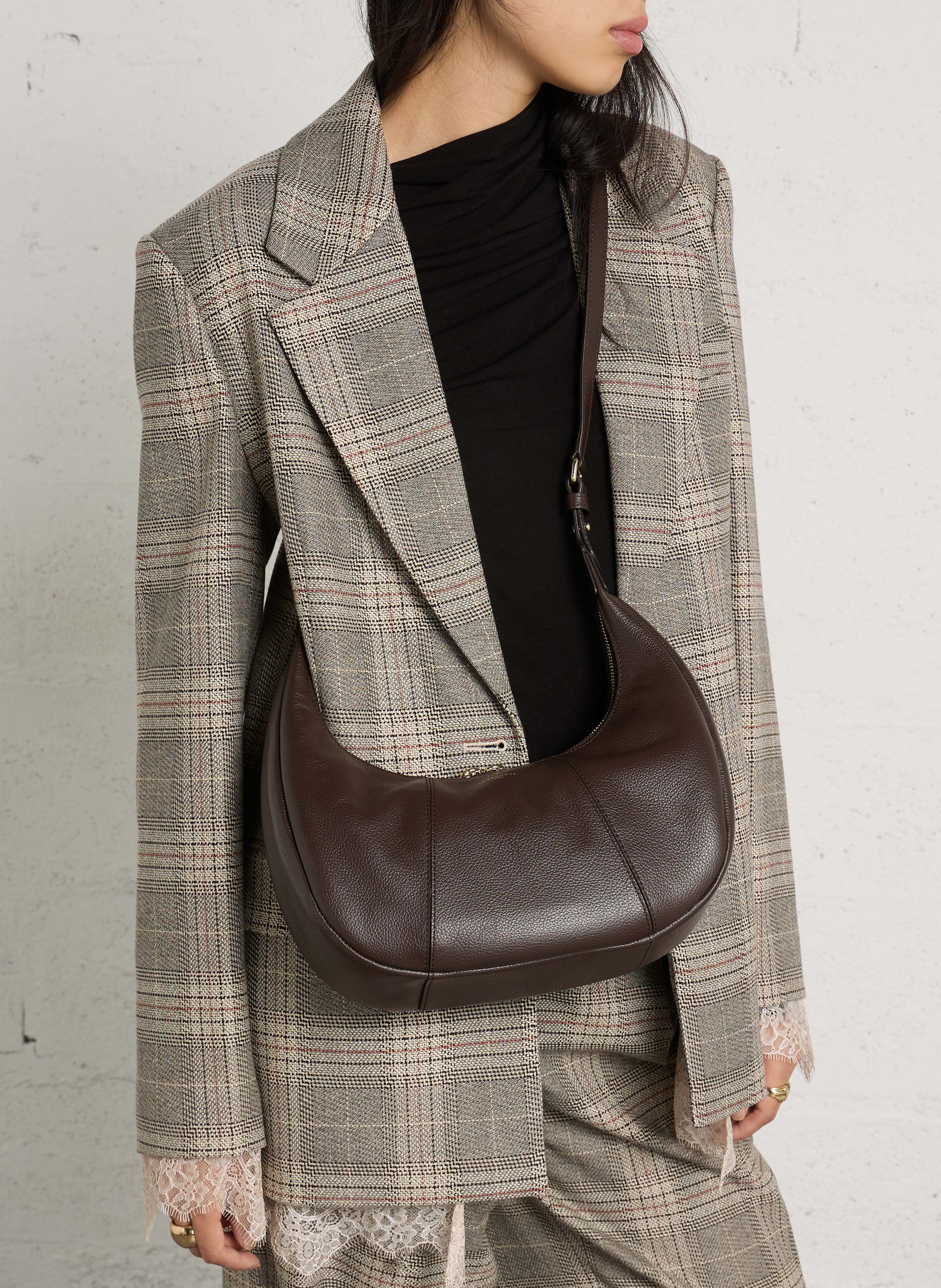Petit sac hobo zippé en cuir grainé LE TANNEUR Marron