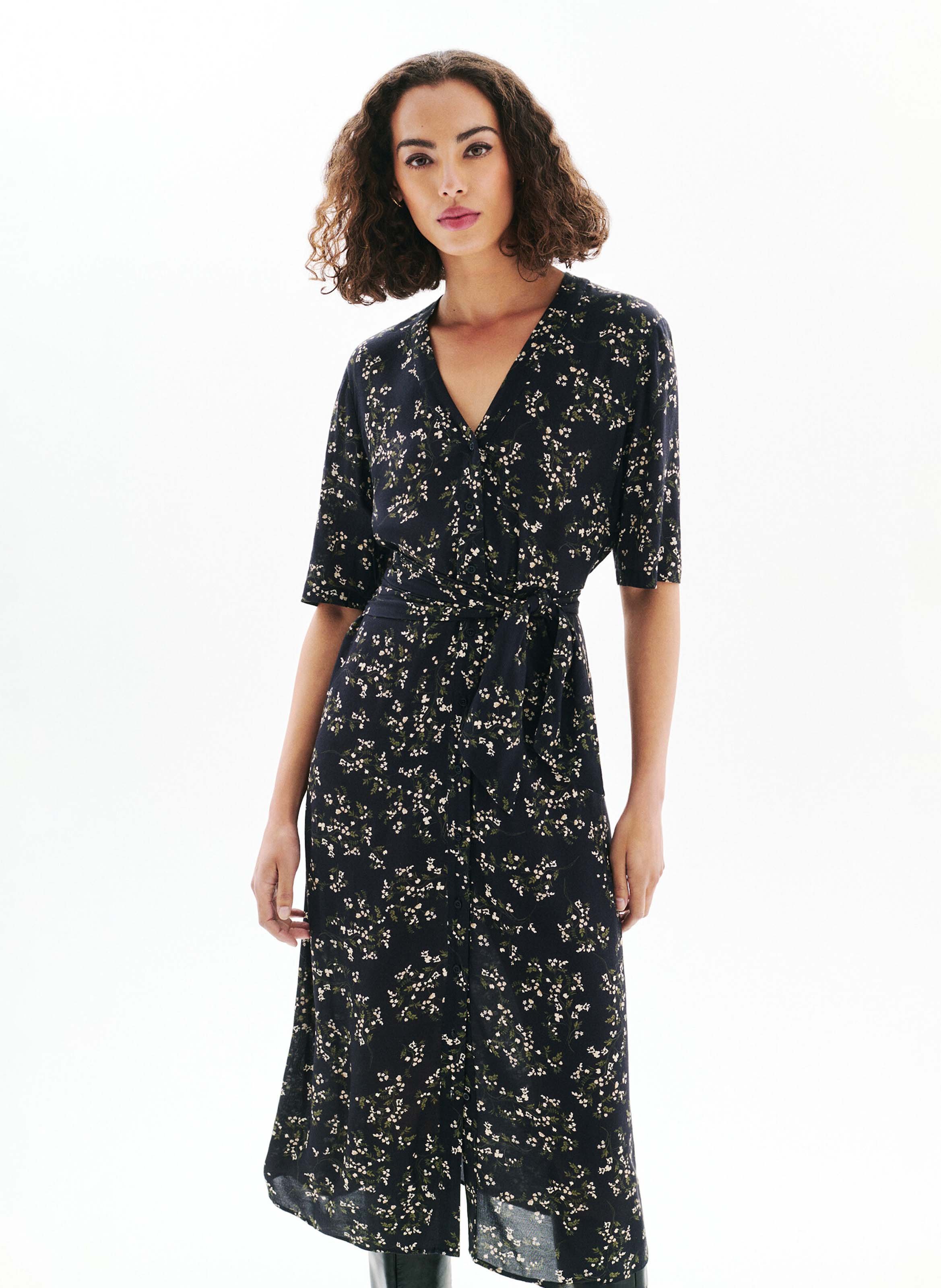 Halflange jurk met print CAROLL Zwart
