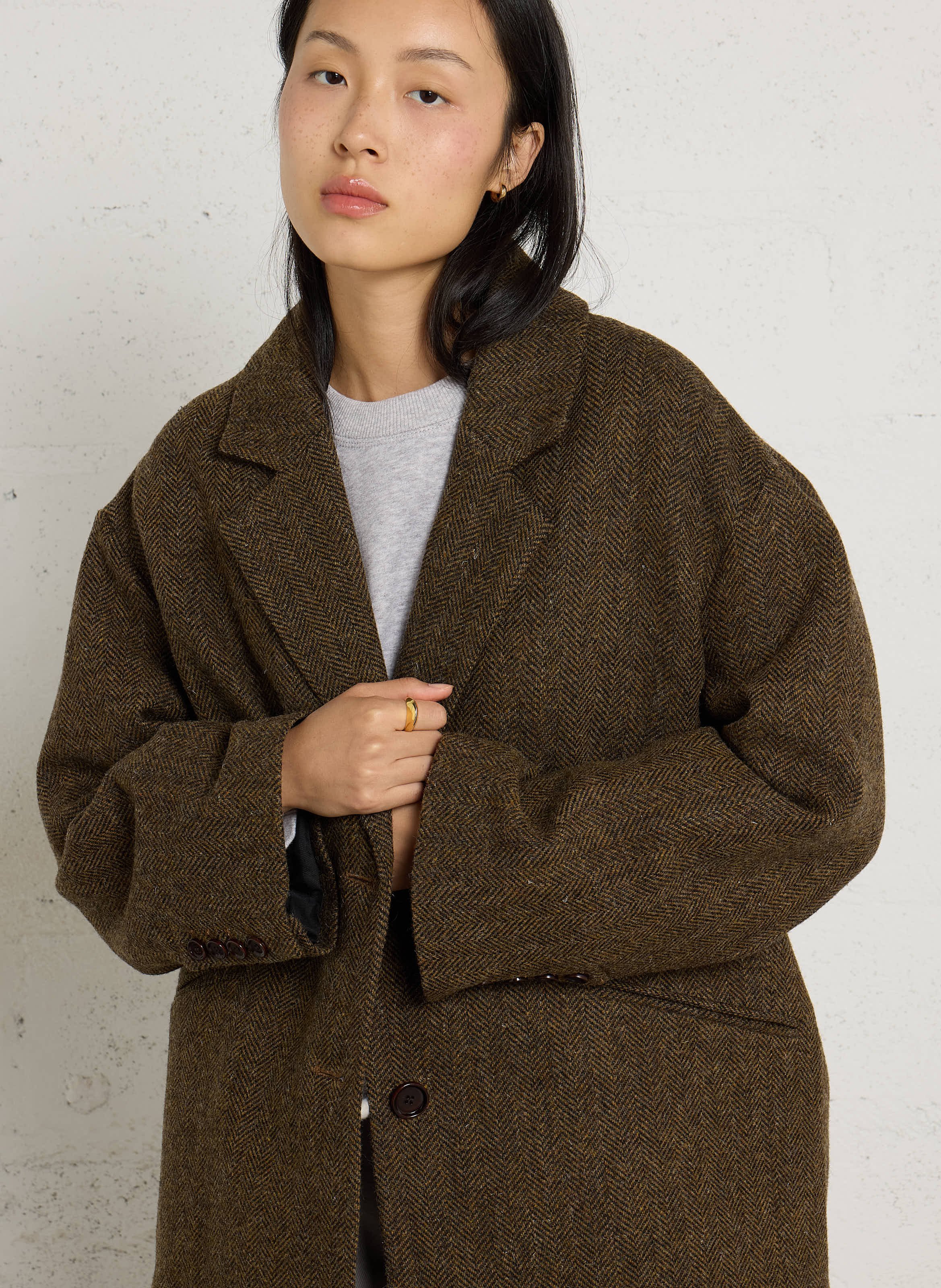 Jas met visgraatpatroon van wol BELLEPIECE Bruin