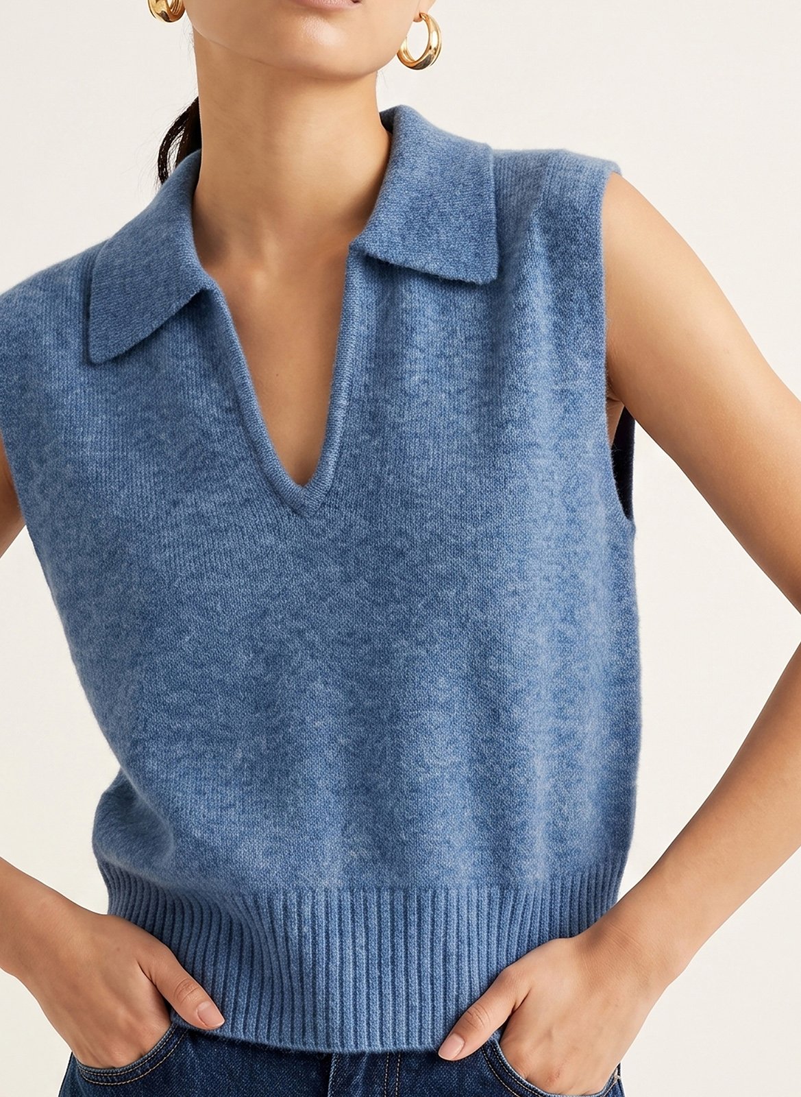 Plain V-neck sleeveless sweater KOOKAI Blue