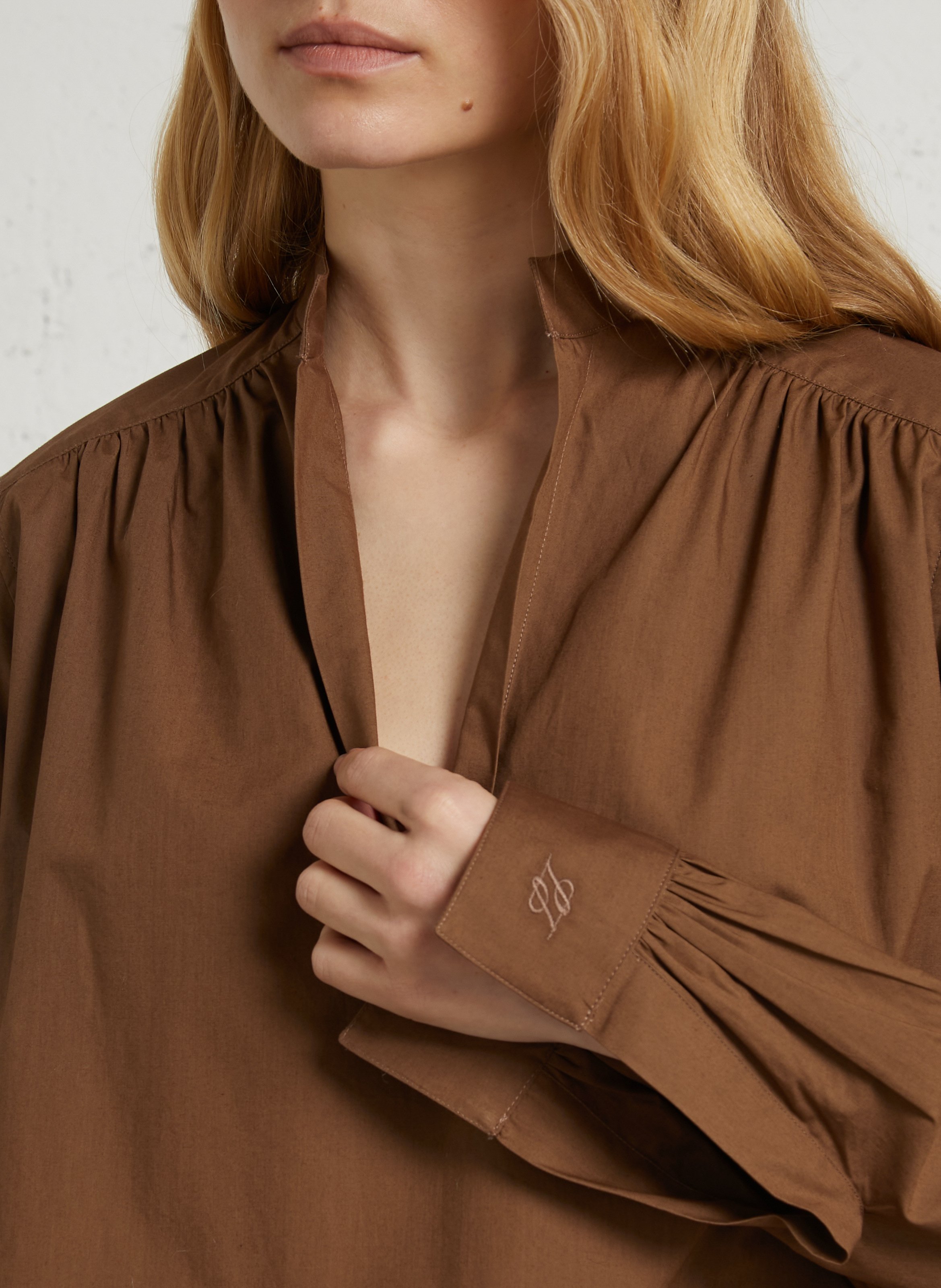 Plain Tunisian-collar blouse LAURENCE BRAS Brown