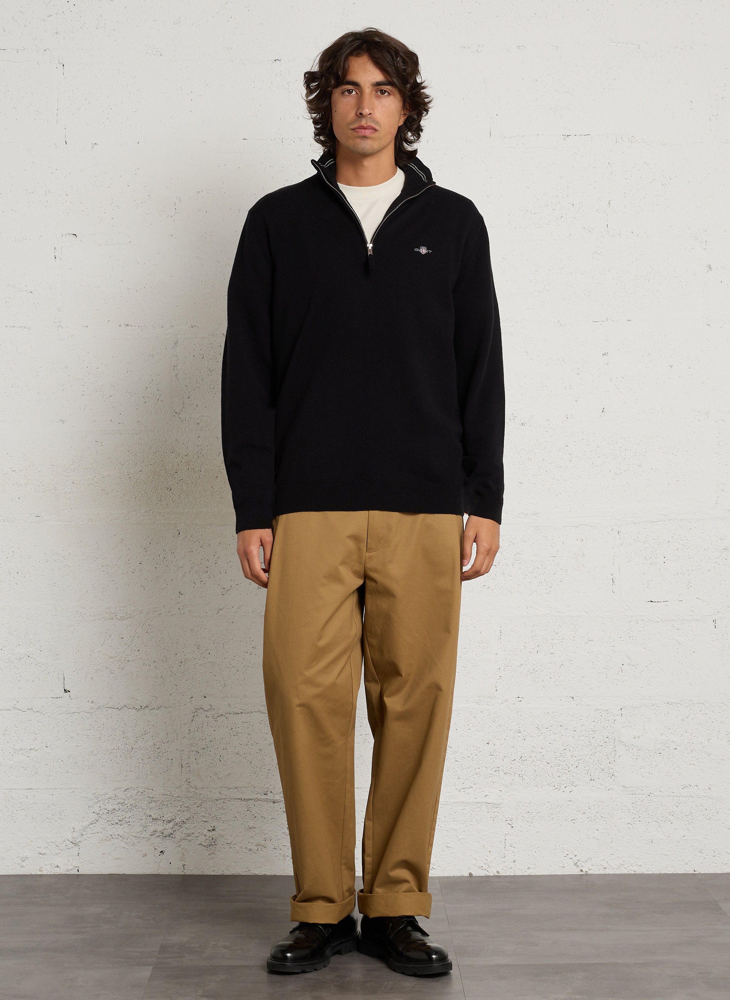 Pull col montant zippé en laine GANT Noir