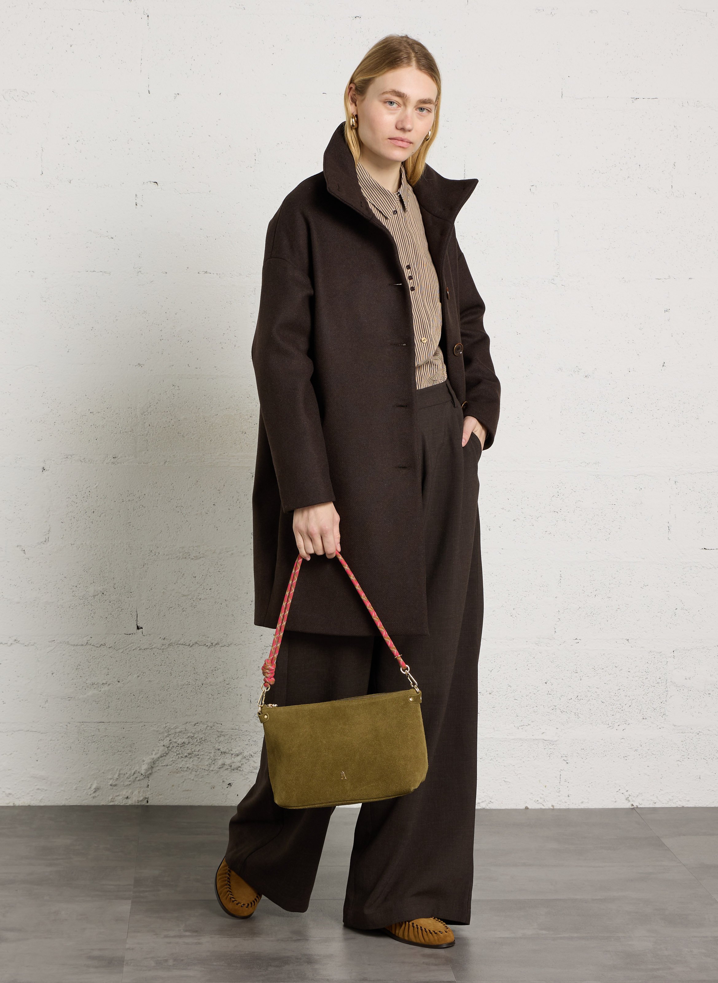 High-neck wool-blend coat SESSUN Brown