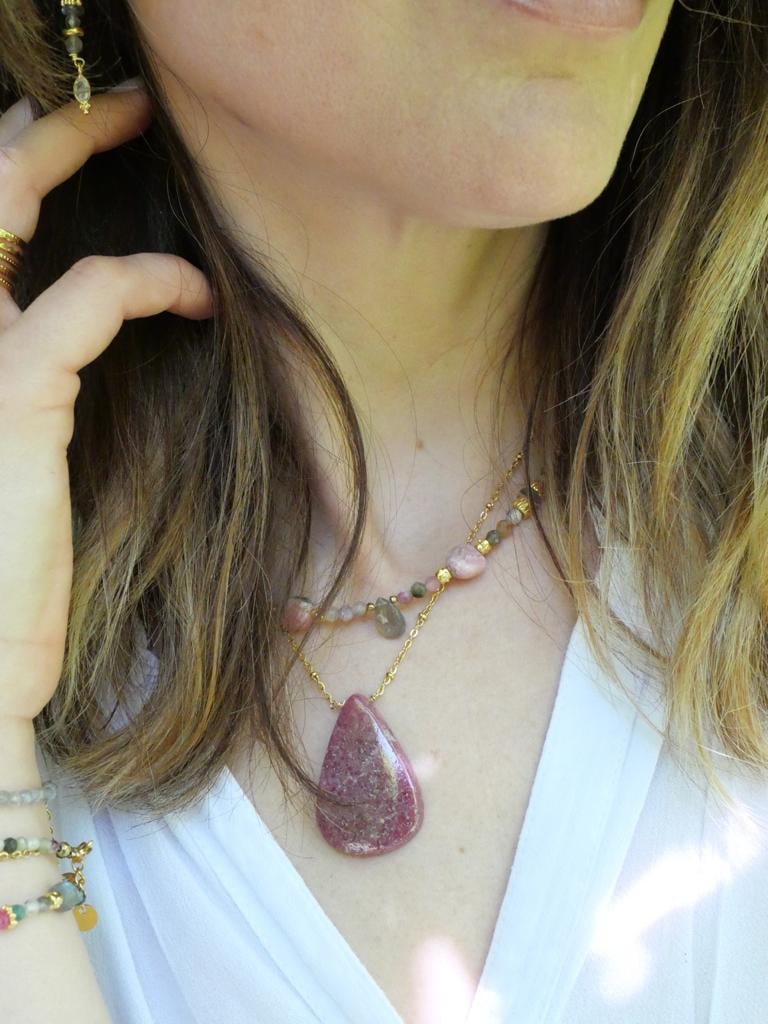 Tourmaline and rhodochrosite necklace GINANDGER Multicolored