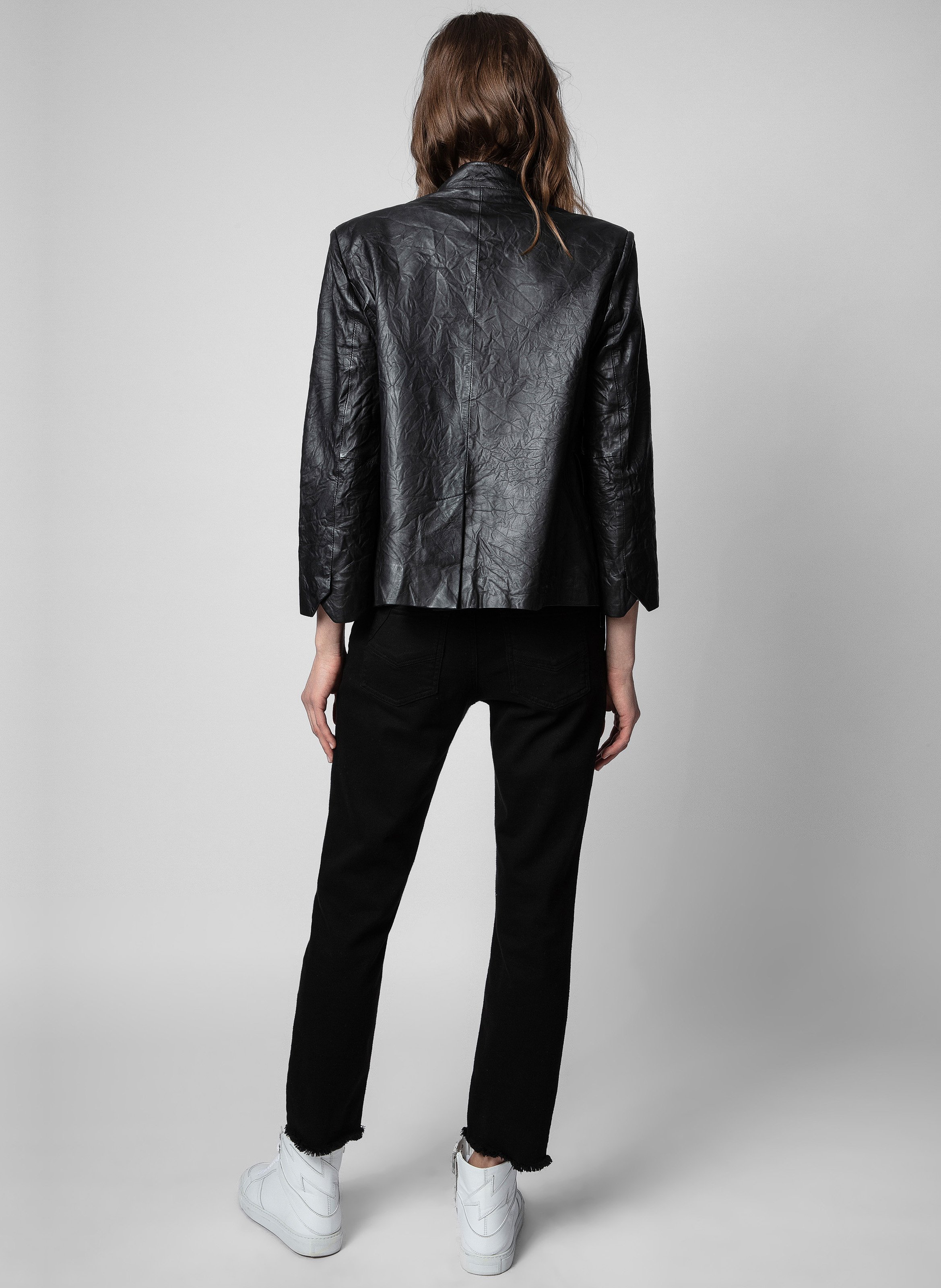 Giacca a collo alto in pelle effetto froissé ZADIG&VOLTAIRE Nero