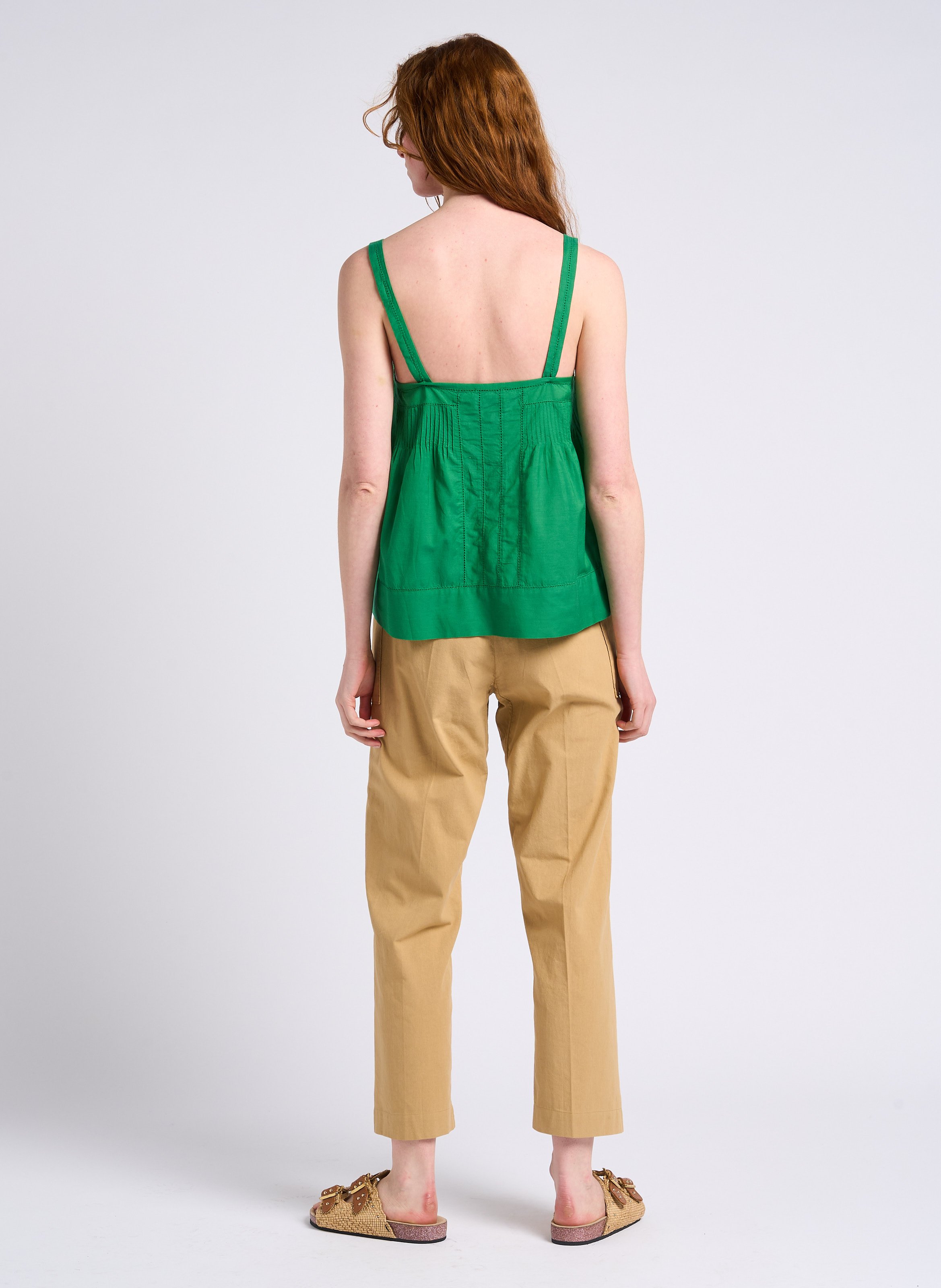 Short openwork cotton tank top Green