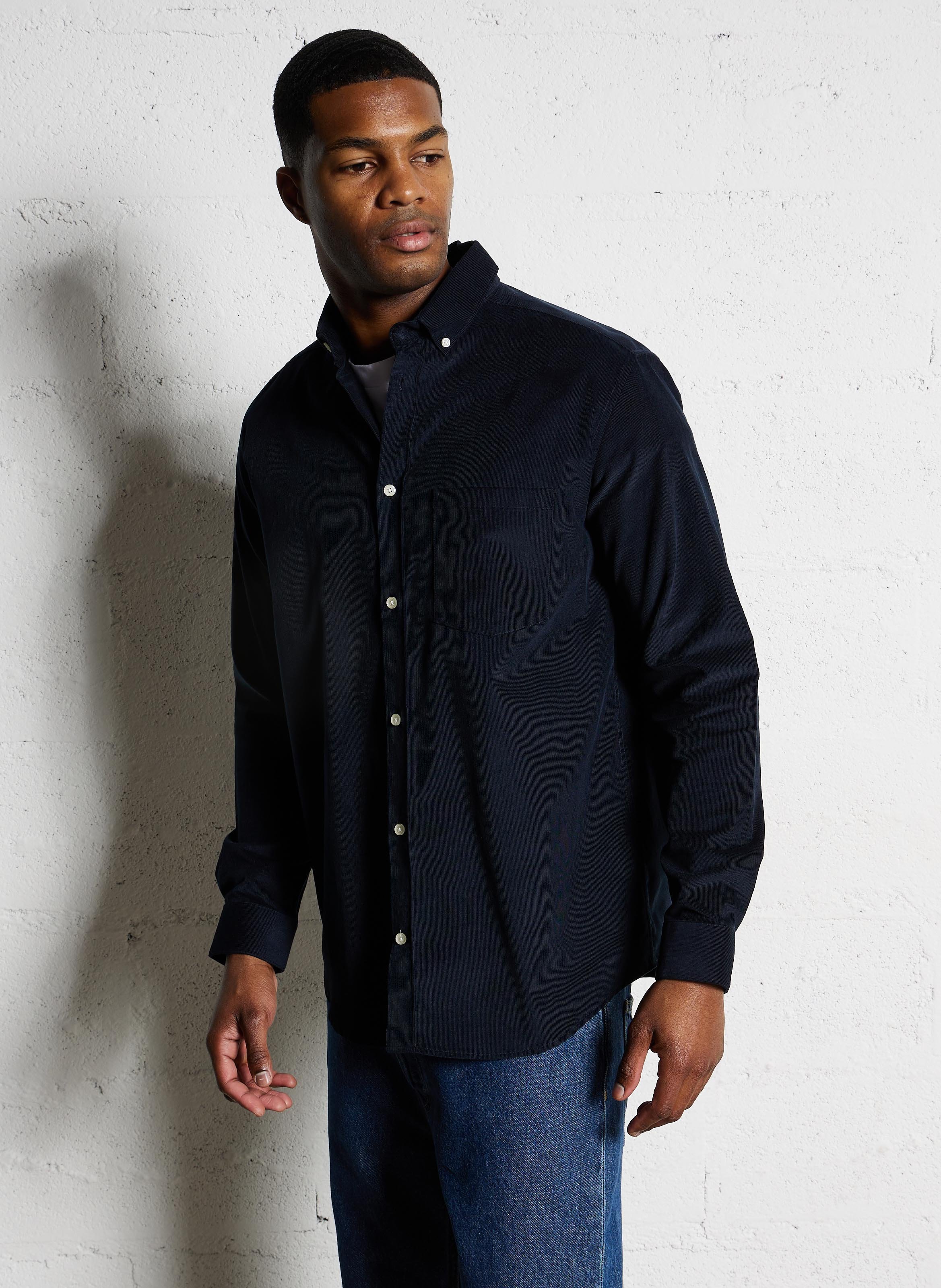 Straight ribbed cotton shirt AU PRINTEMPS PARIS Blue