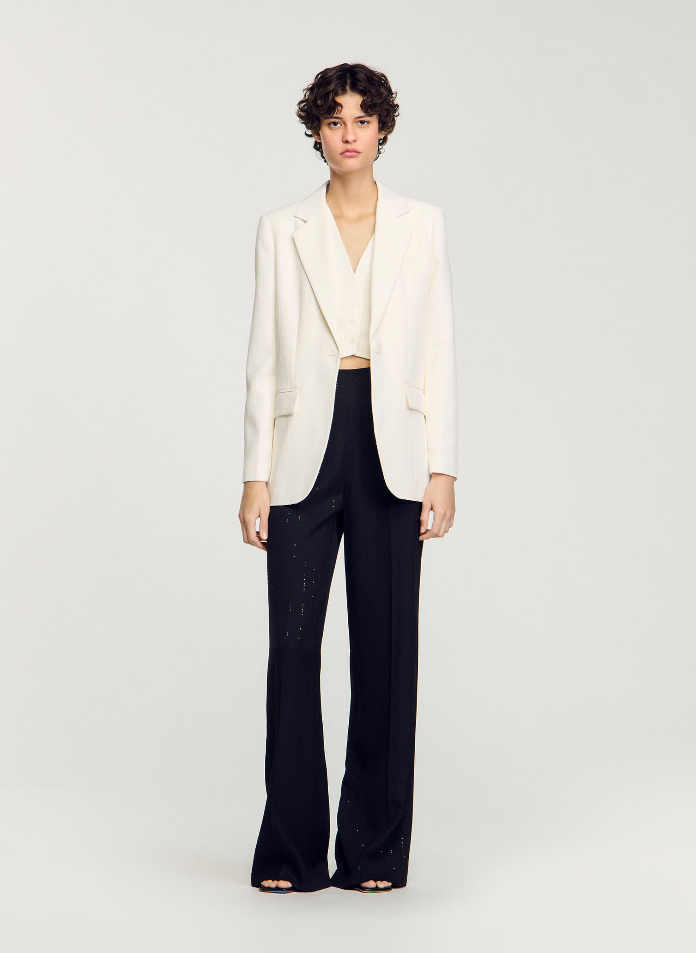 Gestreepte blazer met pailletten SANDRO Wit