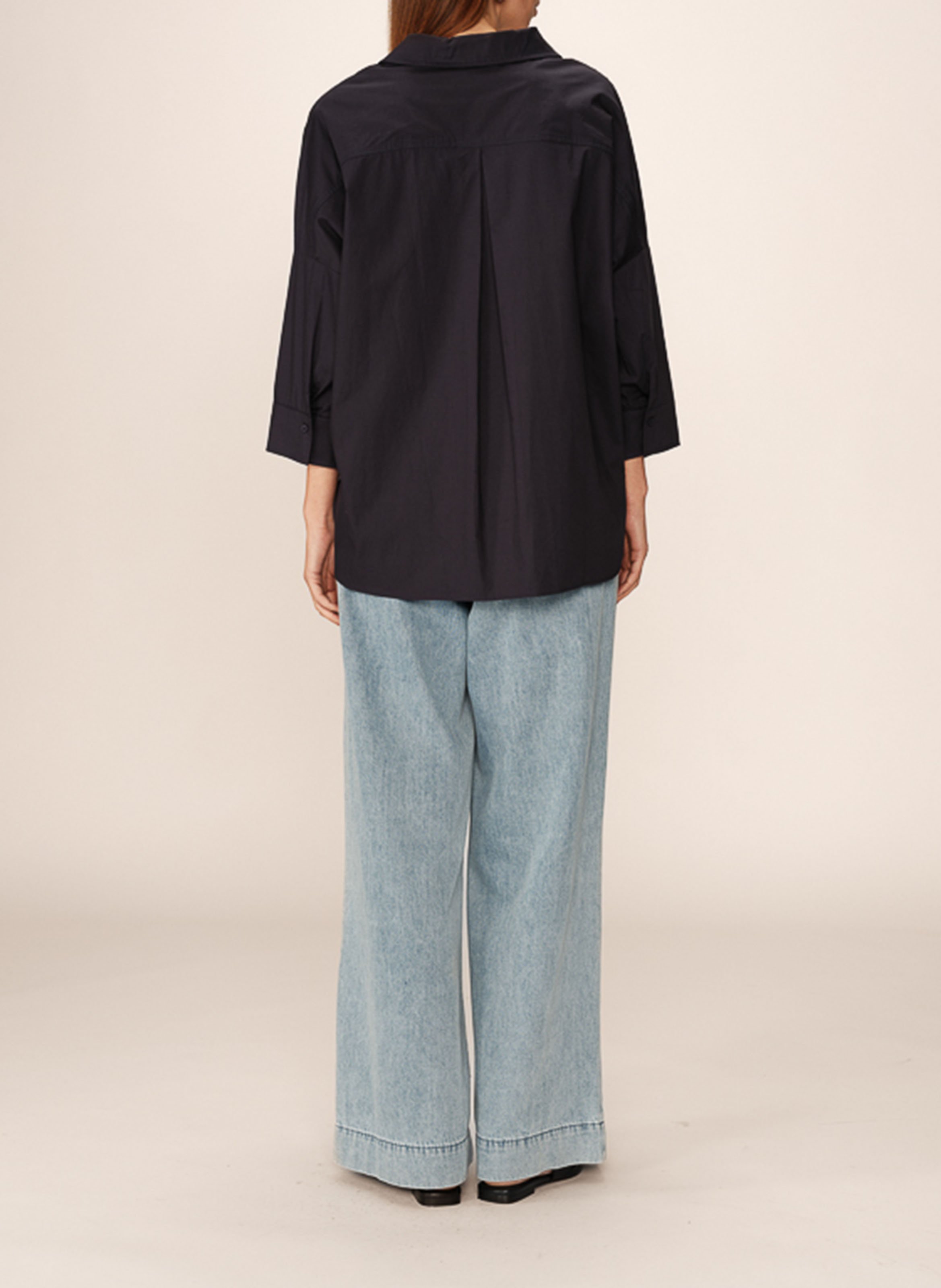 Loose-fit cotton V-neck blouse Blue