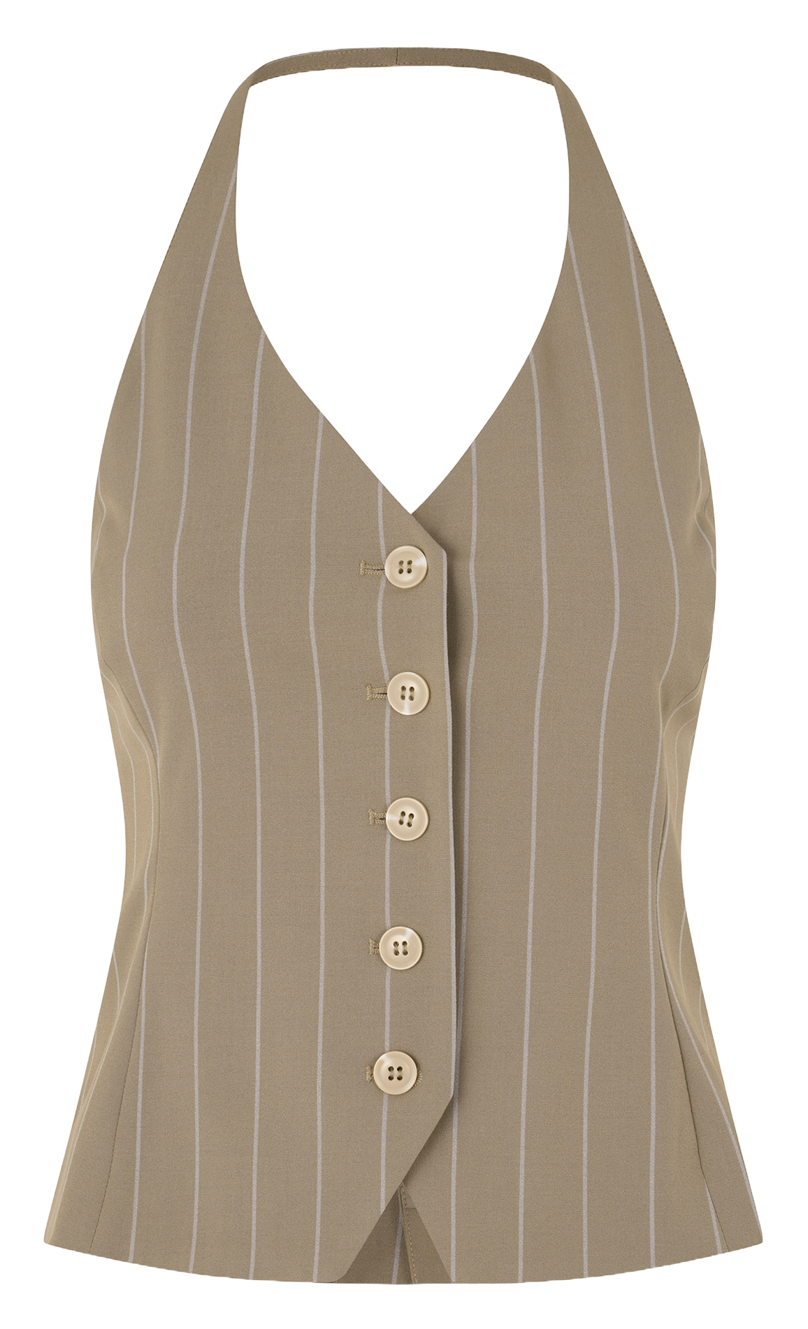 Top col v à rayures Beige
