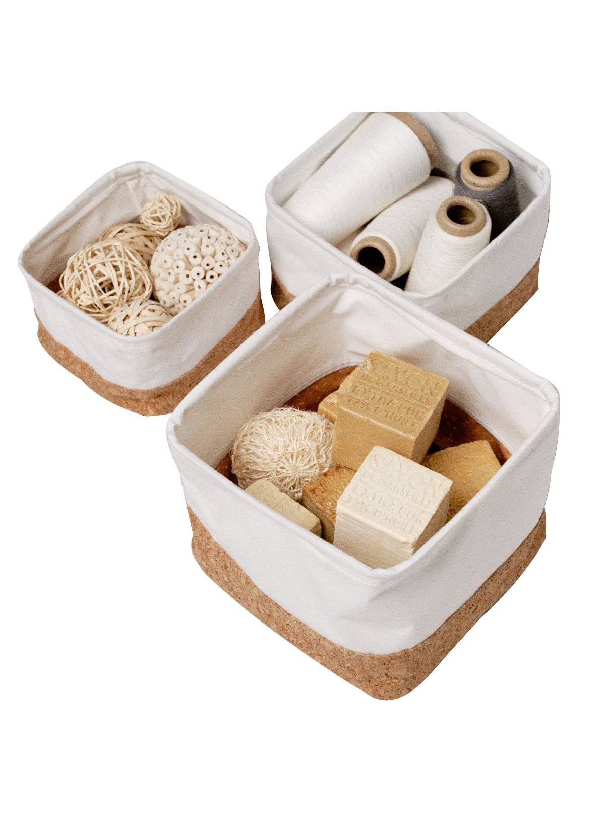 Set of 3 square cork baskets FACTORY Beige