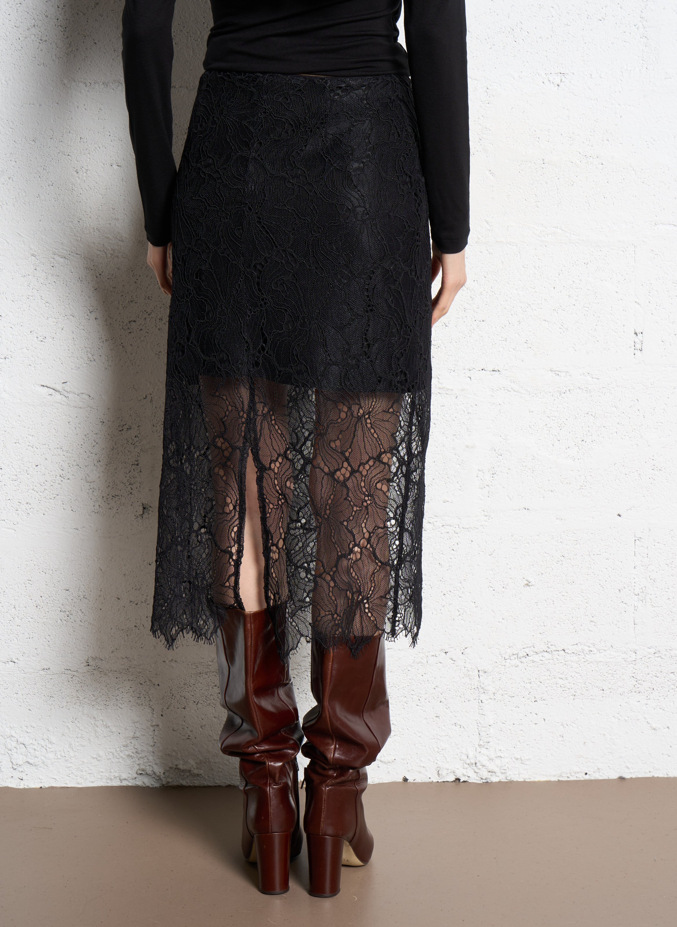 Jupe midi en dentelle  SUNCOO Noir