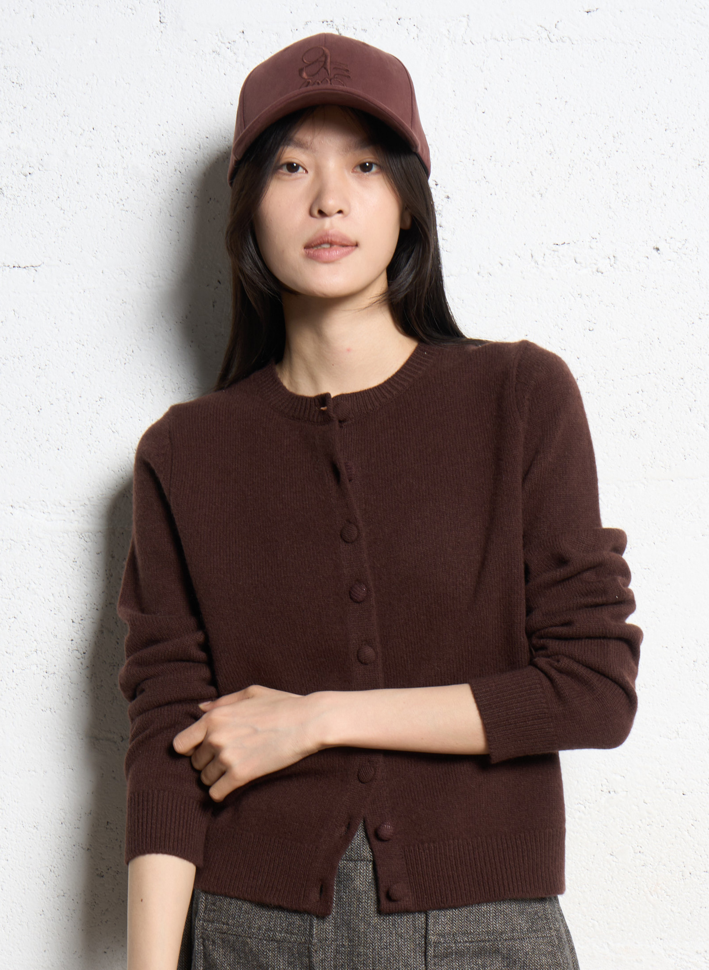 Gilet droit col rond en laine SUNCOO Marron