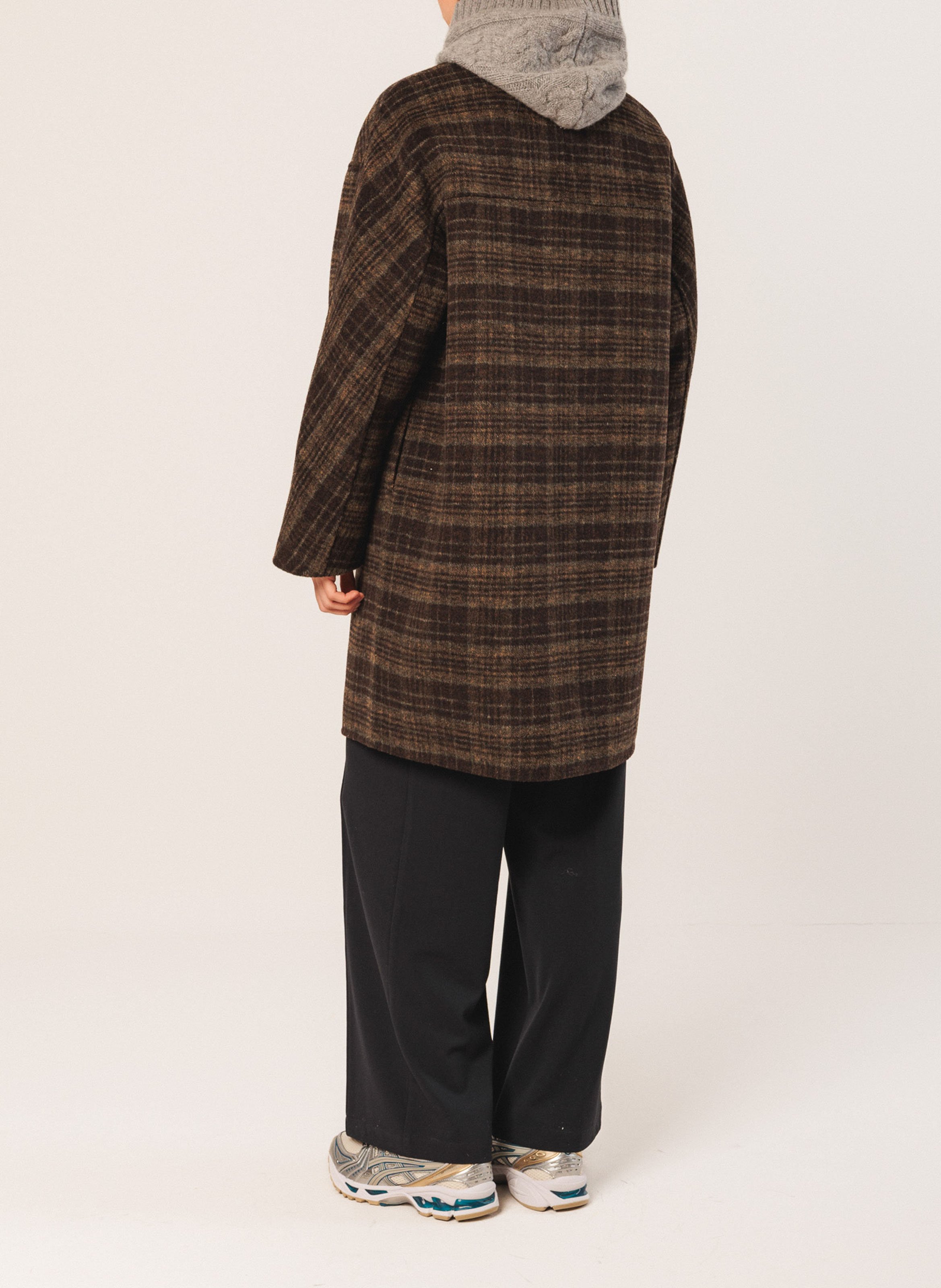 Straight wool-blend coat with high collar INDI & COLD Khaki