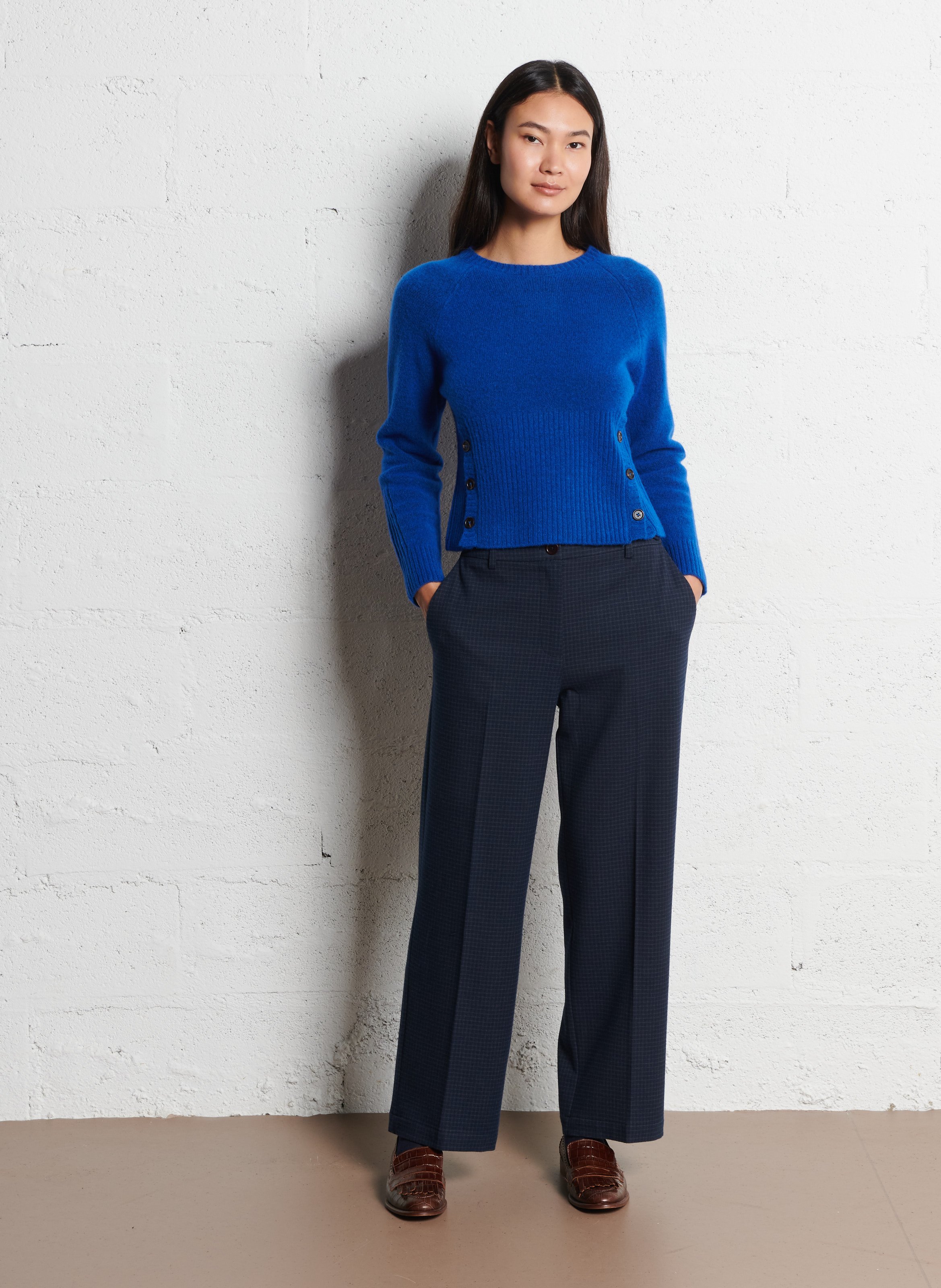 Pull droit boutonné en laine mélangée NICE THINGS Bleu