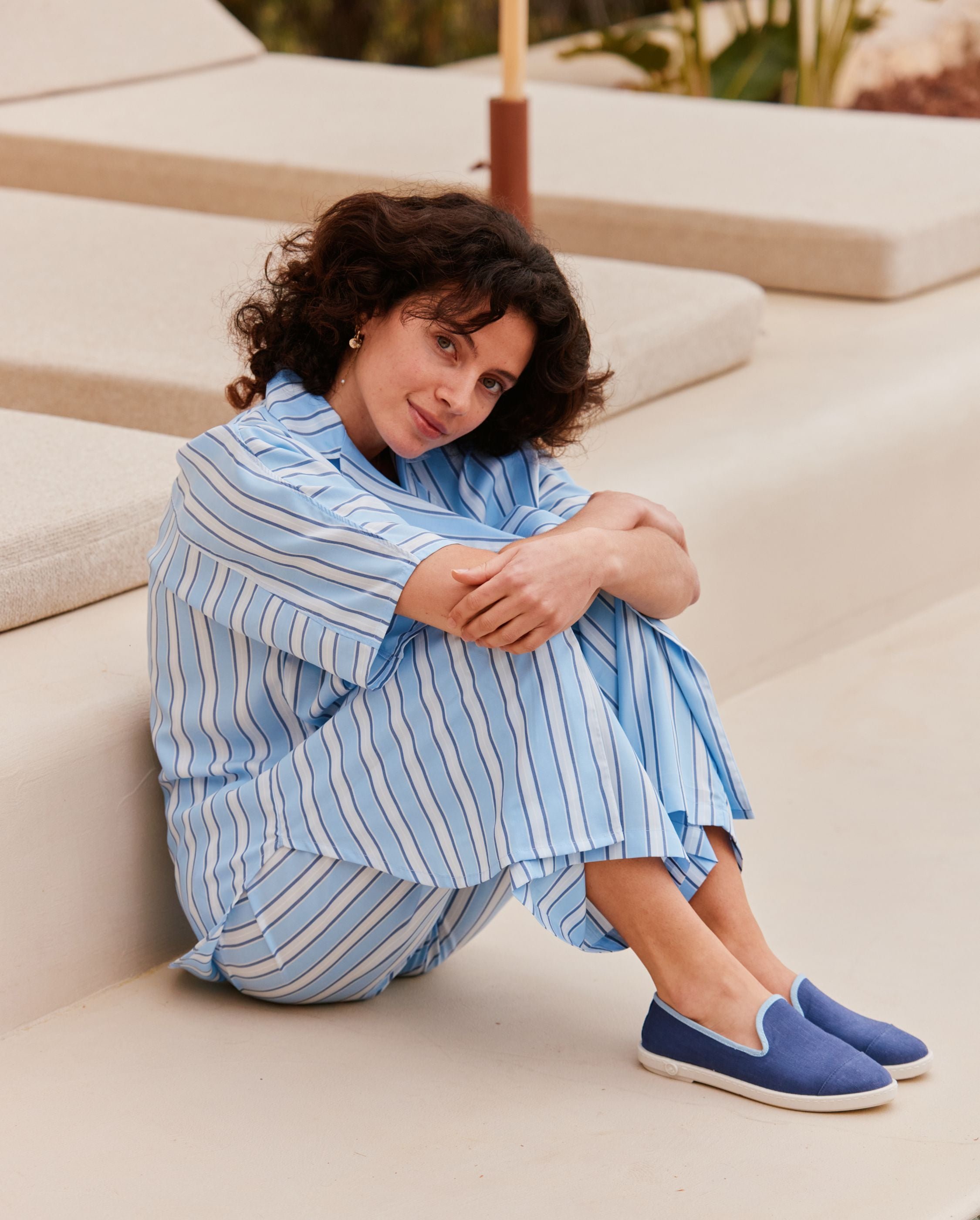 Women's Linen and Sky Blue Denim Slipper ANGARDE Blue