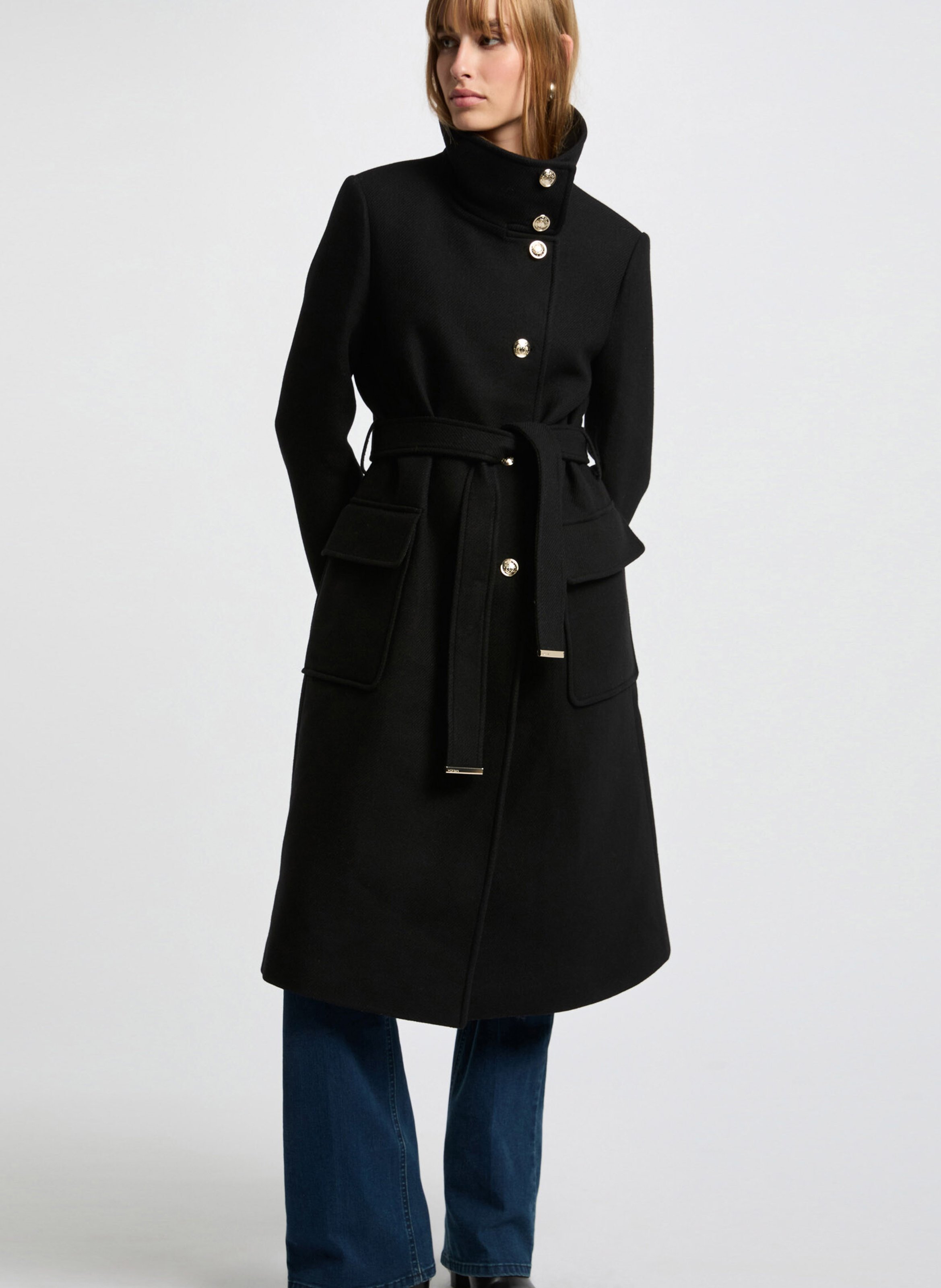Fitted high-neck coat in mixed recycled wool MORGAN Black