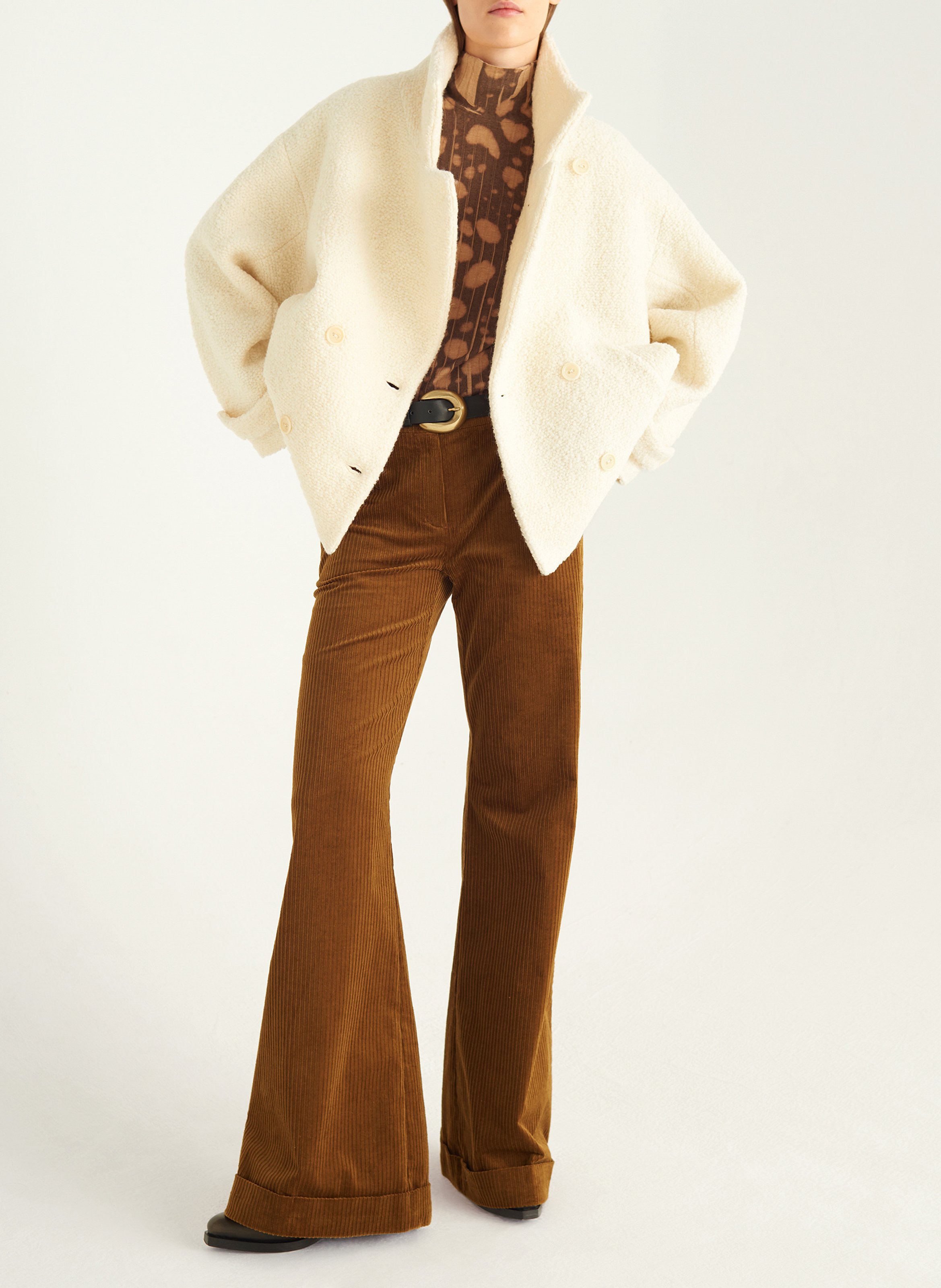 Manteau boutonné col montant en laine mélangée COTELAC Blanc