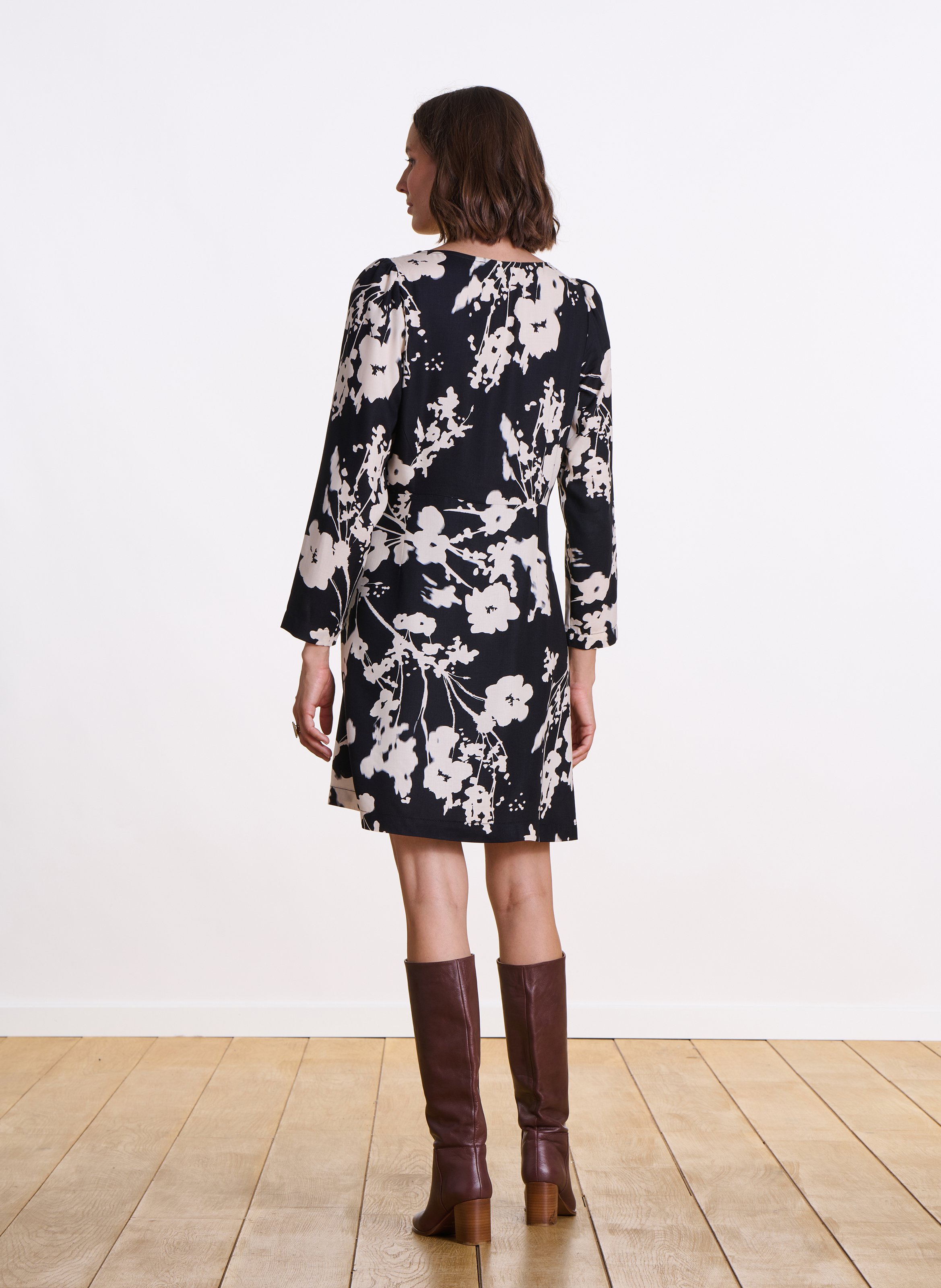 Robe courte col rond imprimée LA FEE MARABOUTEE Noir