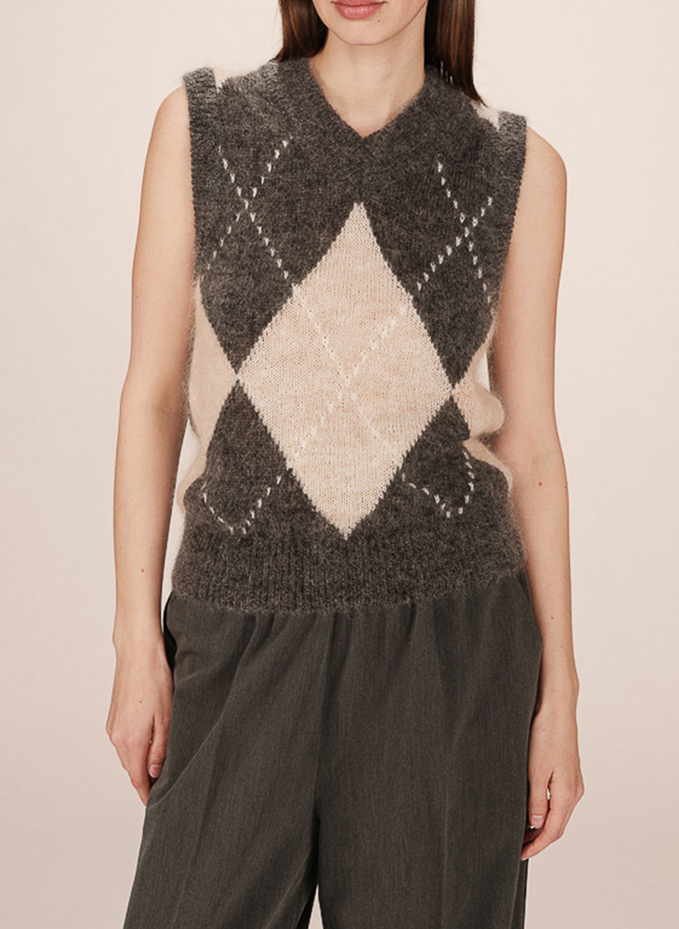 Pull col V à motif argylé GRACE ET MILA Gris