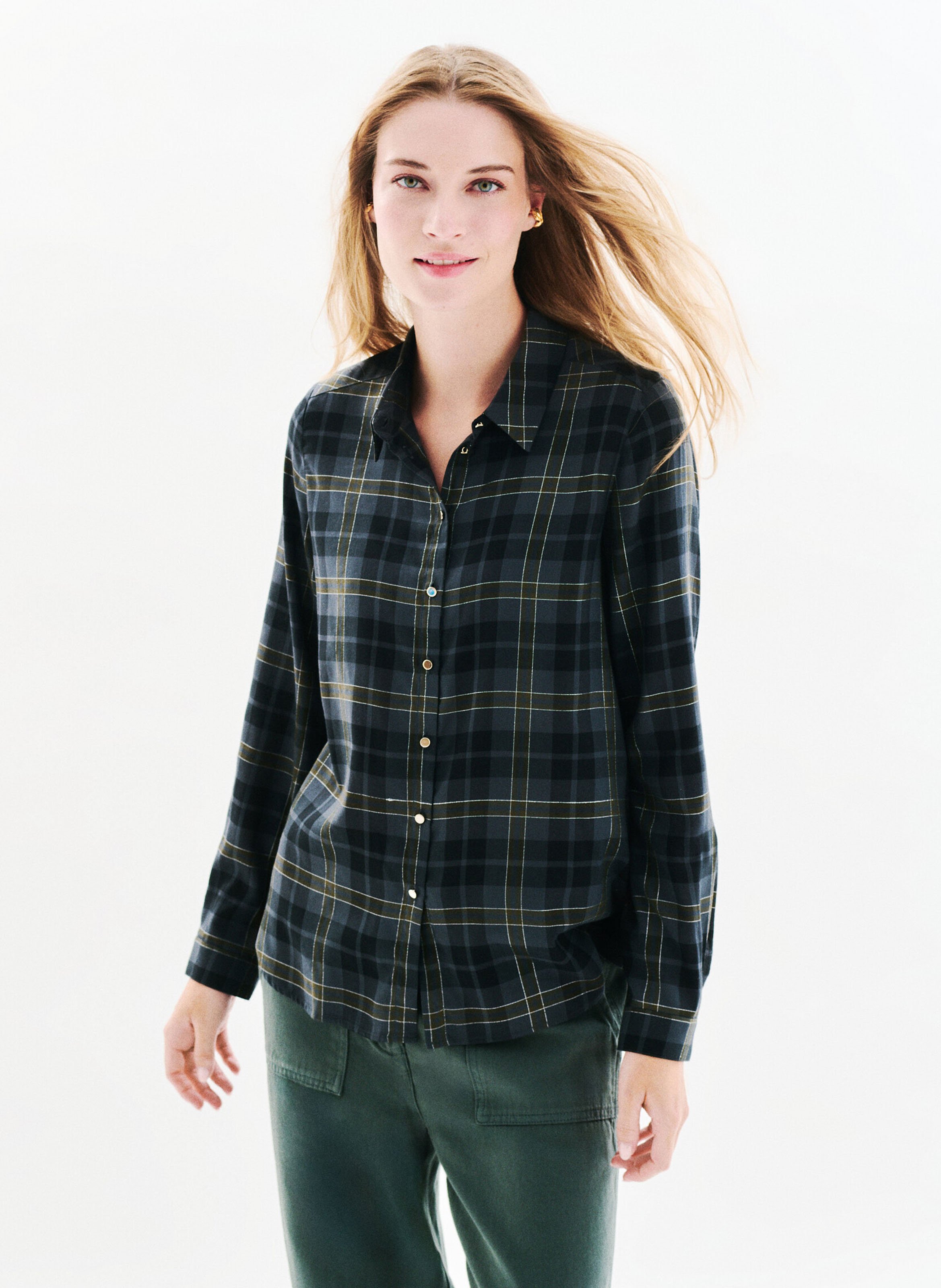 Straight shirt with classic collar in printed organic cotton blend CAROLL Black