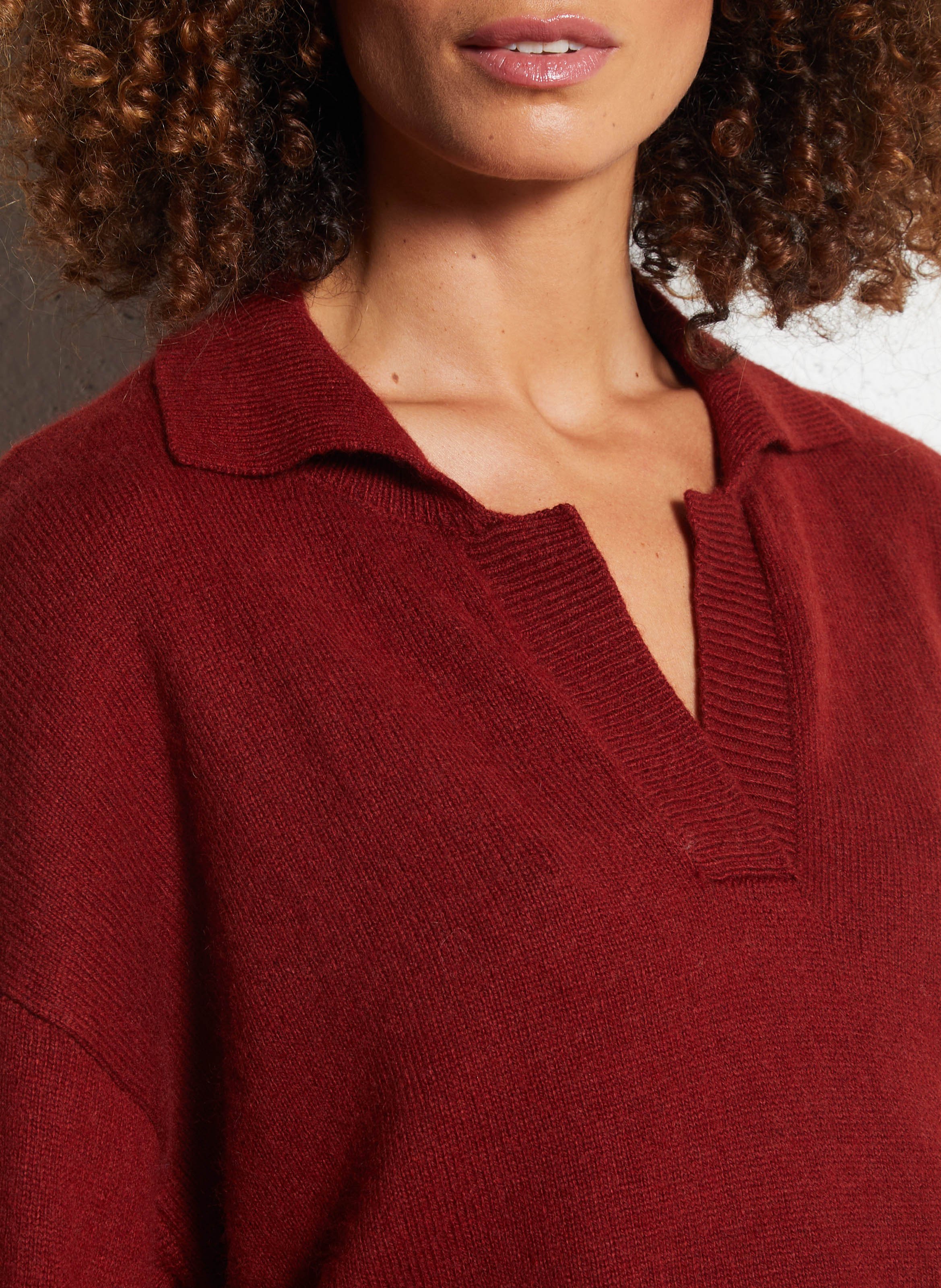 Pull col V droit uni  SEE U SOON Rouge