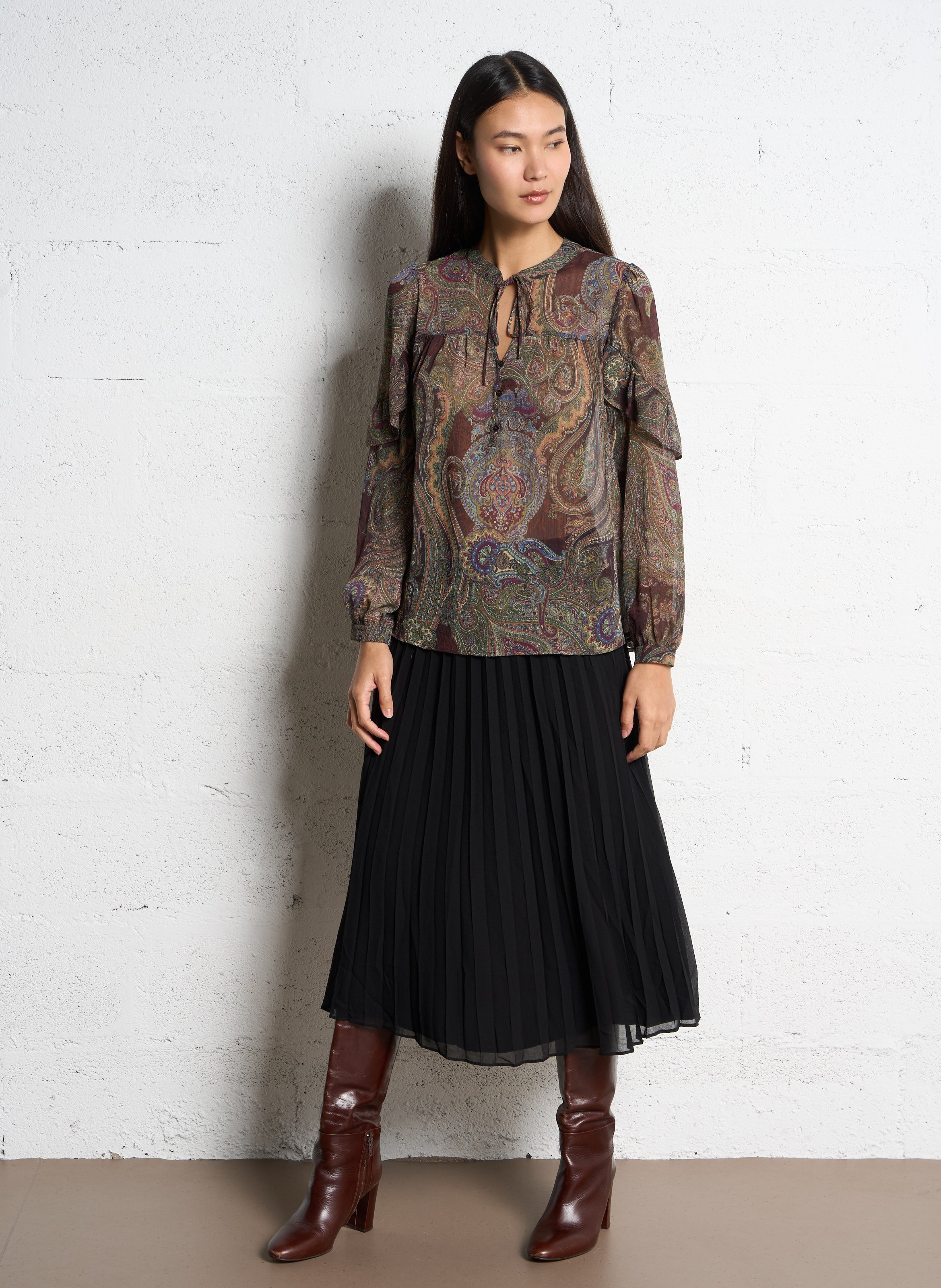 Loose-fit printed blouse SUD EXPRESS Brown