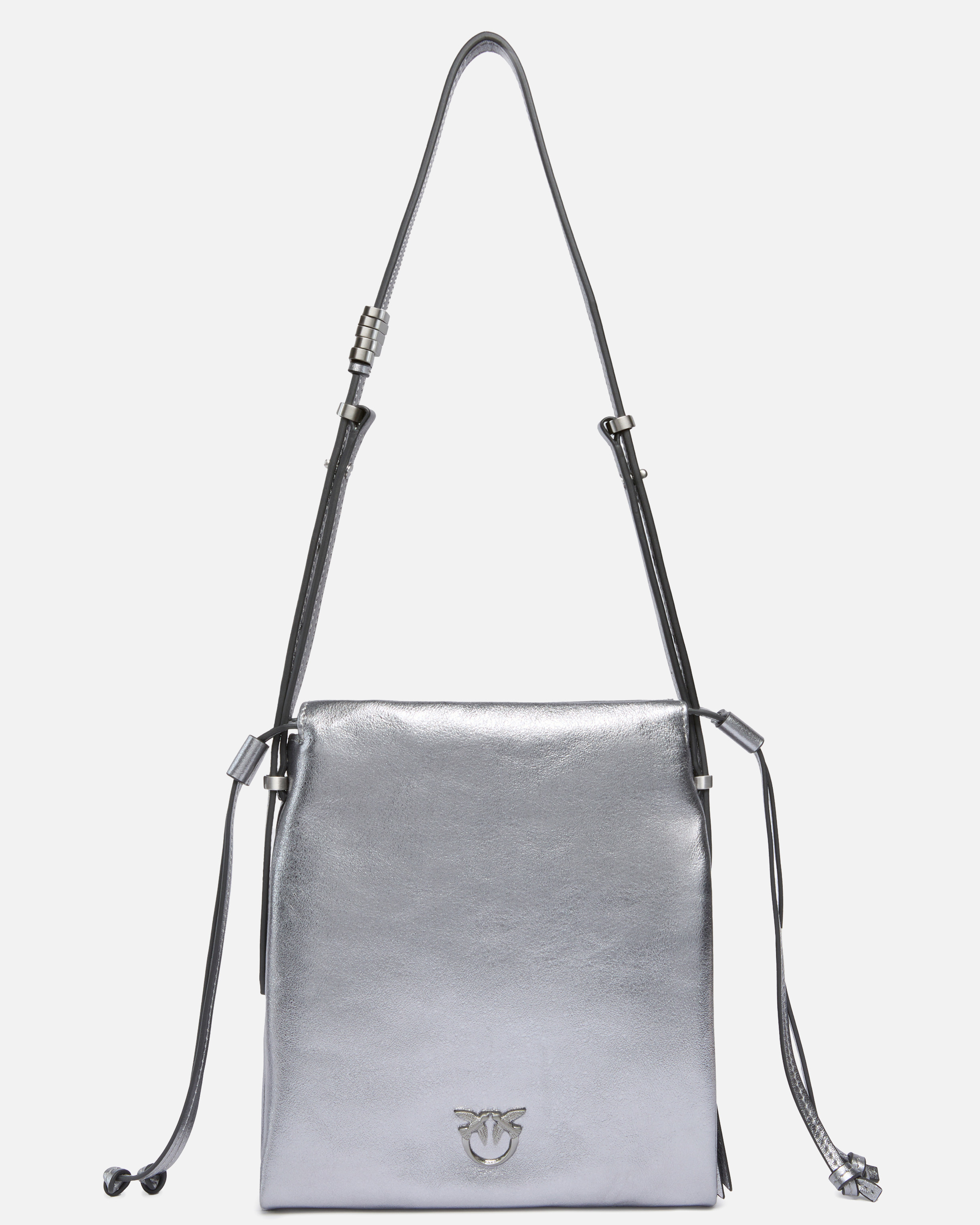 Mini soft bag in laminated suede with love birds logo PINKO Silver