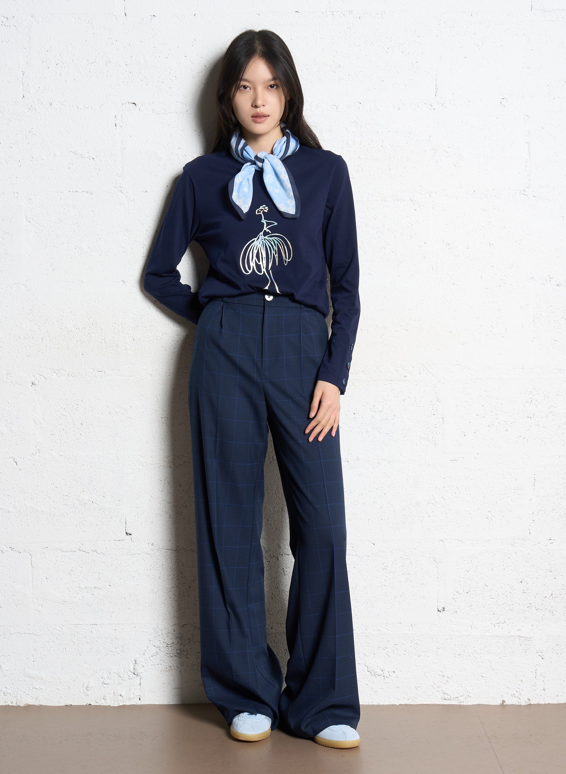 Long-sleeved screen-printed T-shirt ONE STEP Blue