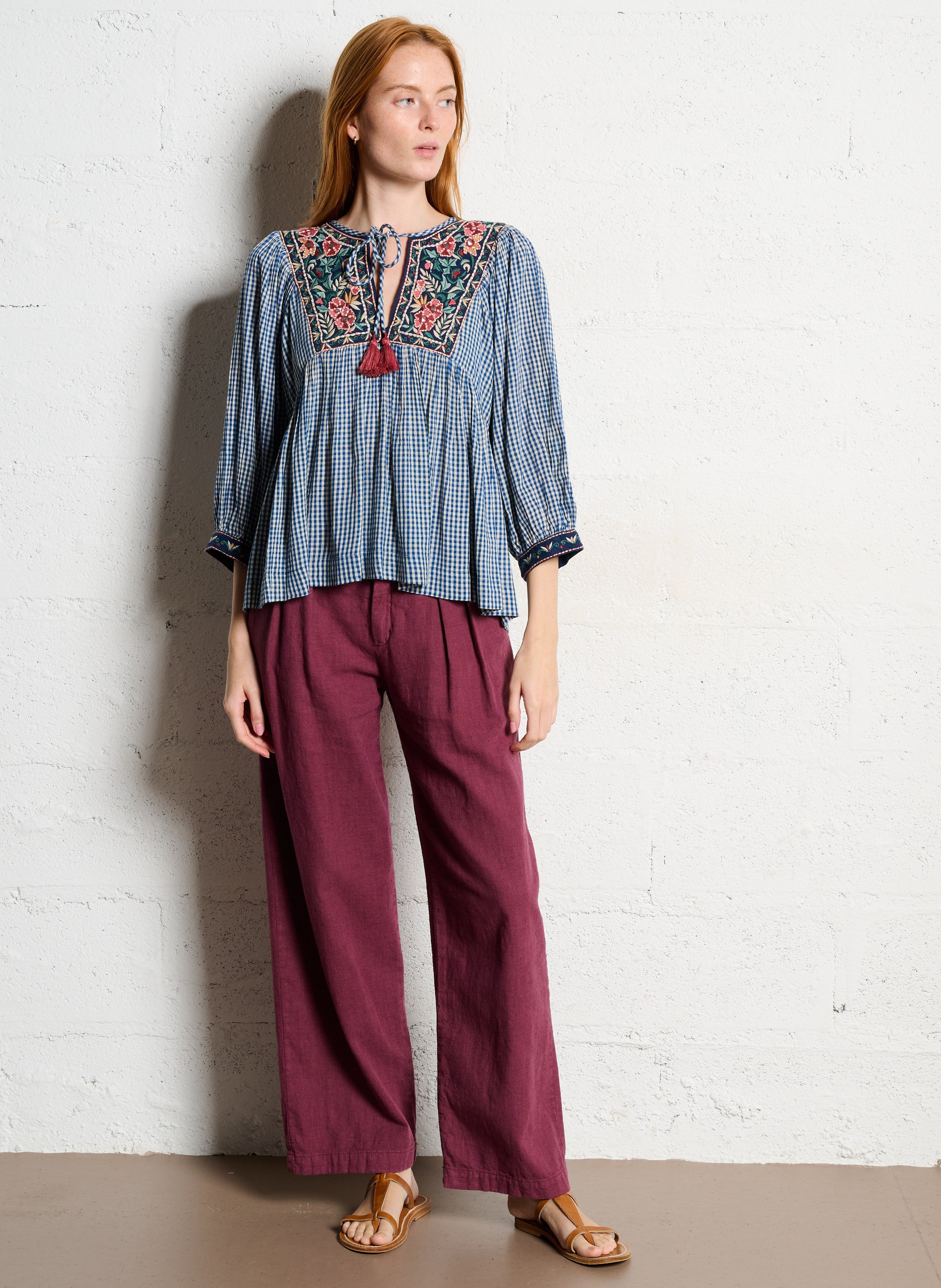 Oversized blouse with Tunisian collar in printed cotton MAISON HOTEL Blue