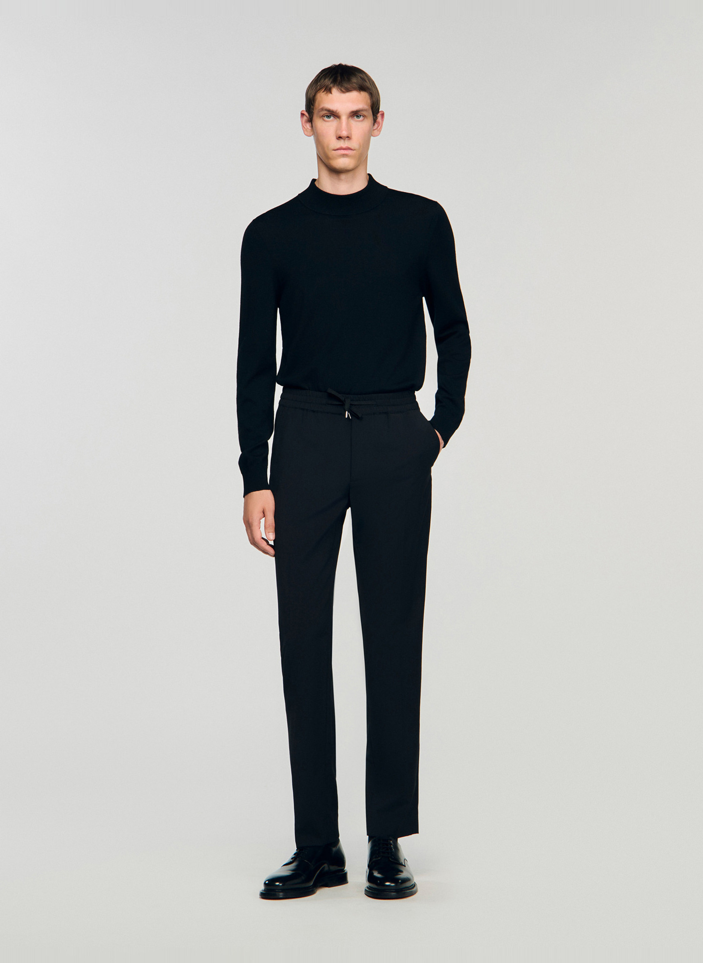 Straight-leg elasticated pants Black