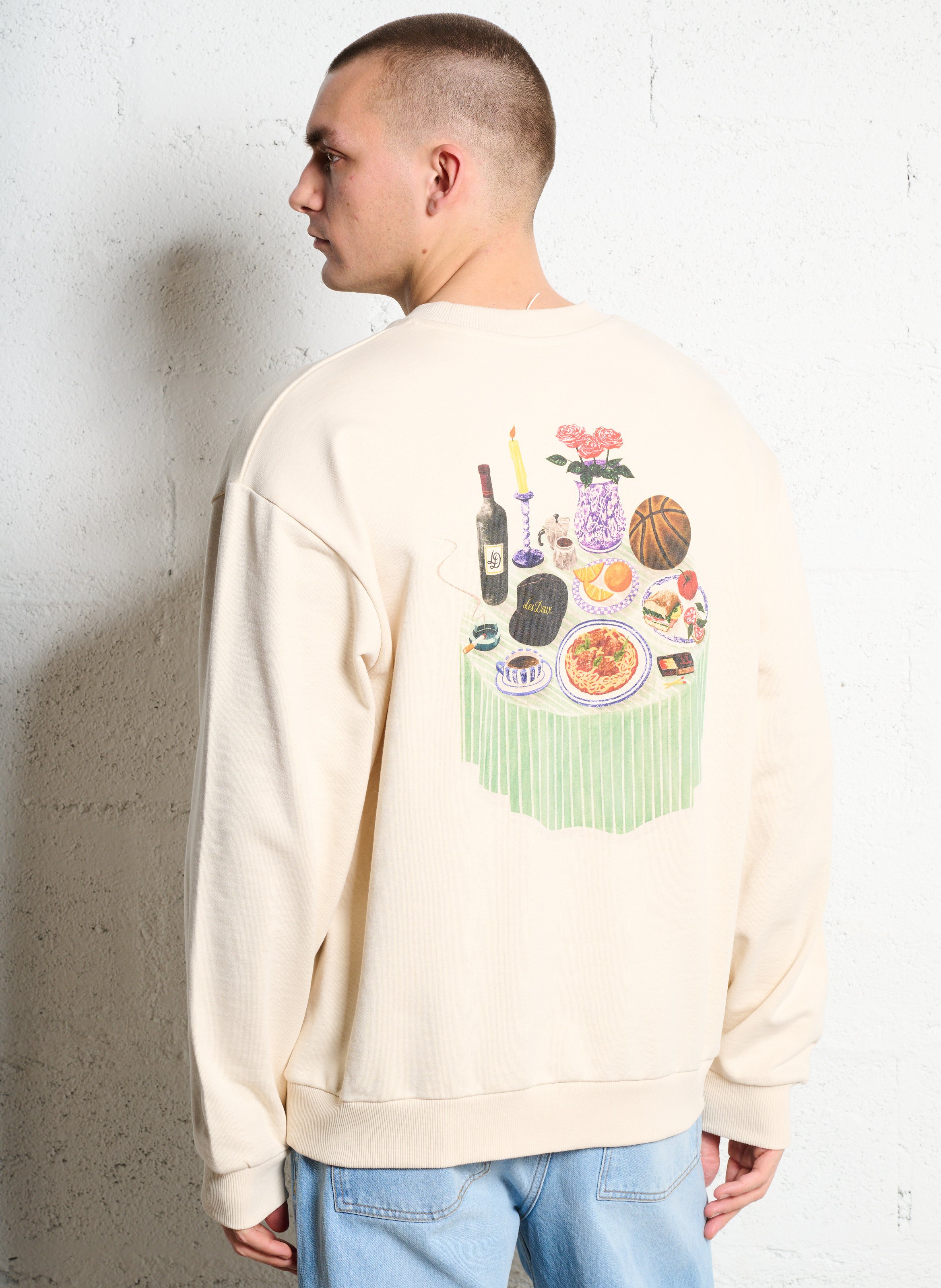 Straight round neck sweatshirt screen printed in organic cotton LES DEUX Beige