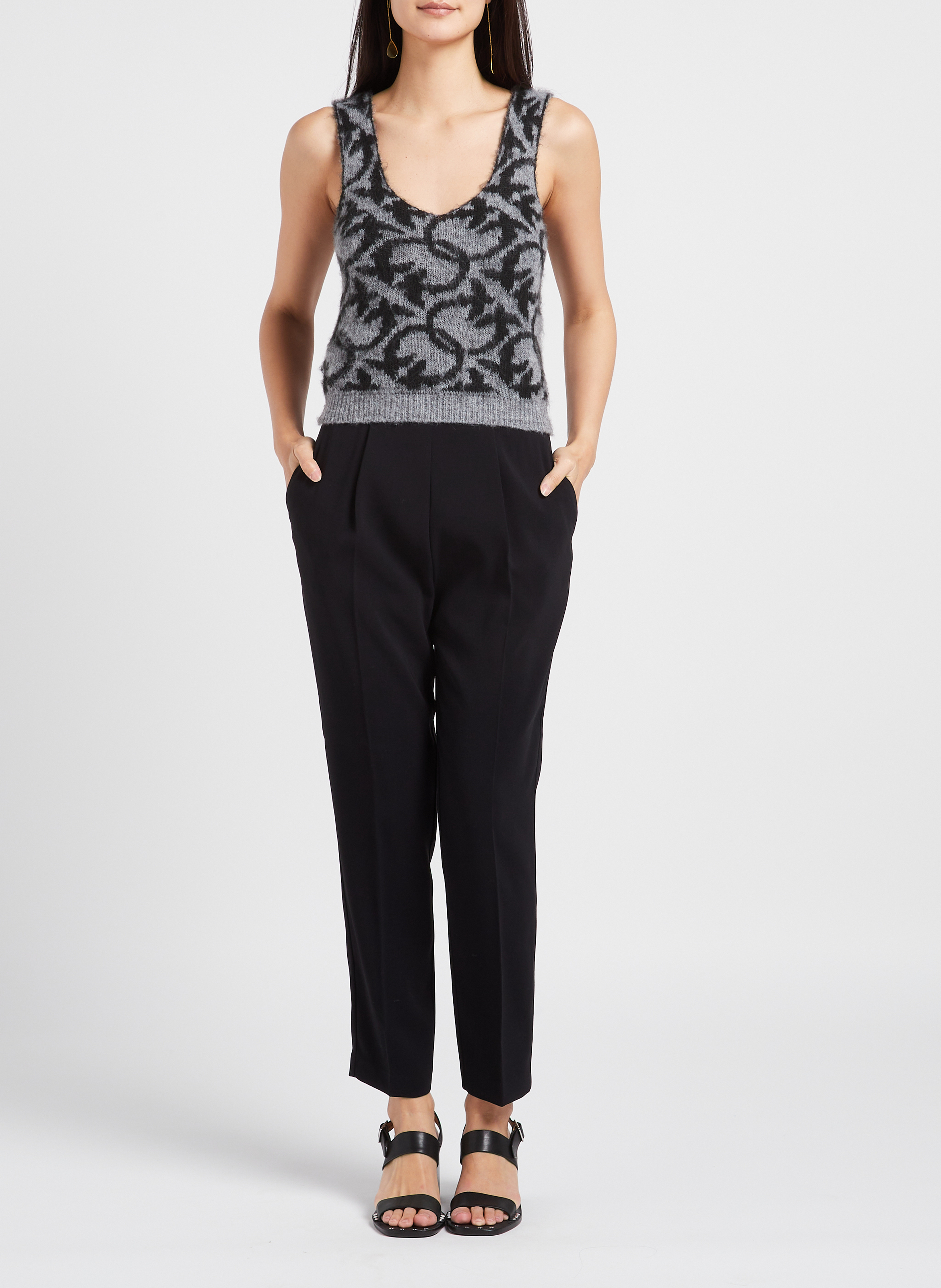 Top jacquard col v PINKO Gris