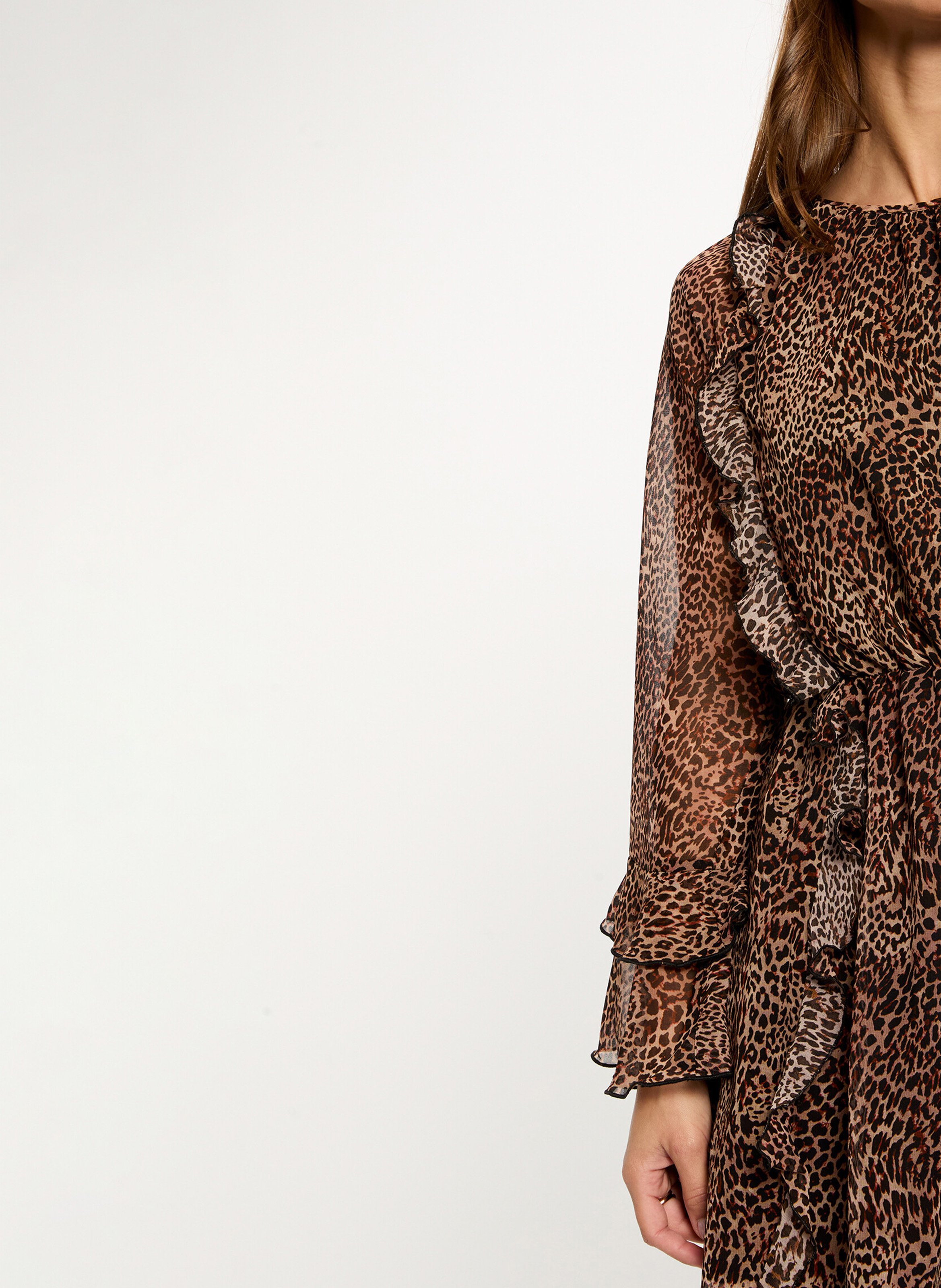 Robe courte évasée léopard à volants MORGAN Multicolore