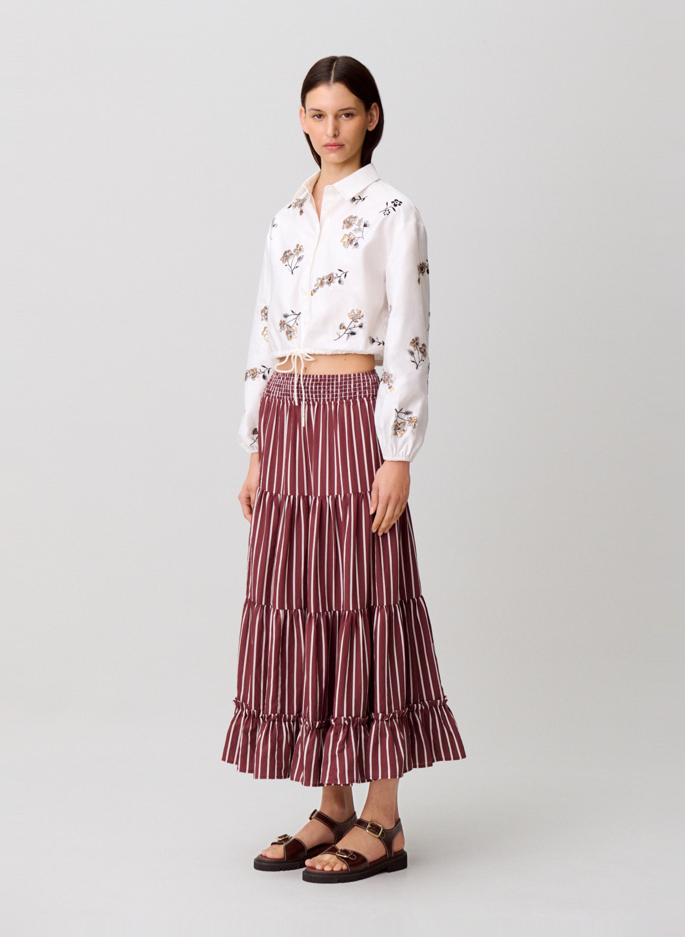 Chemise oversize col classique en coton brodé CLAUDIE PIERLOT Beige