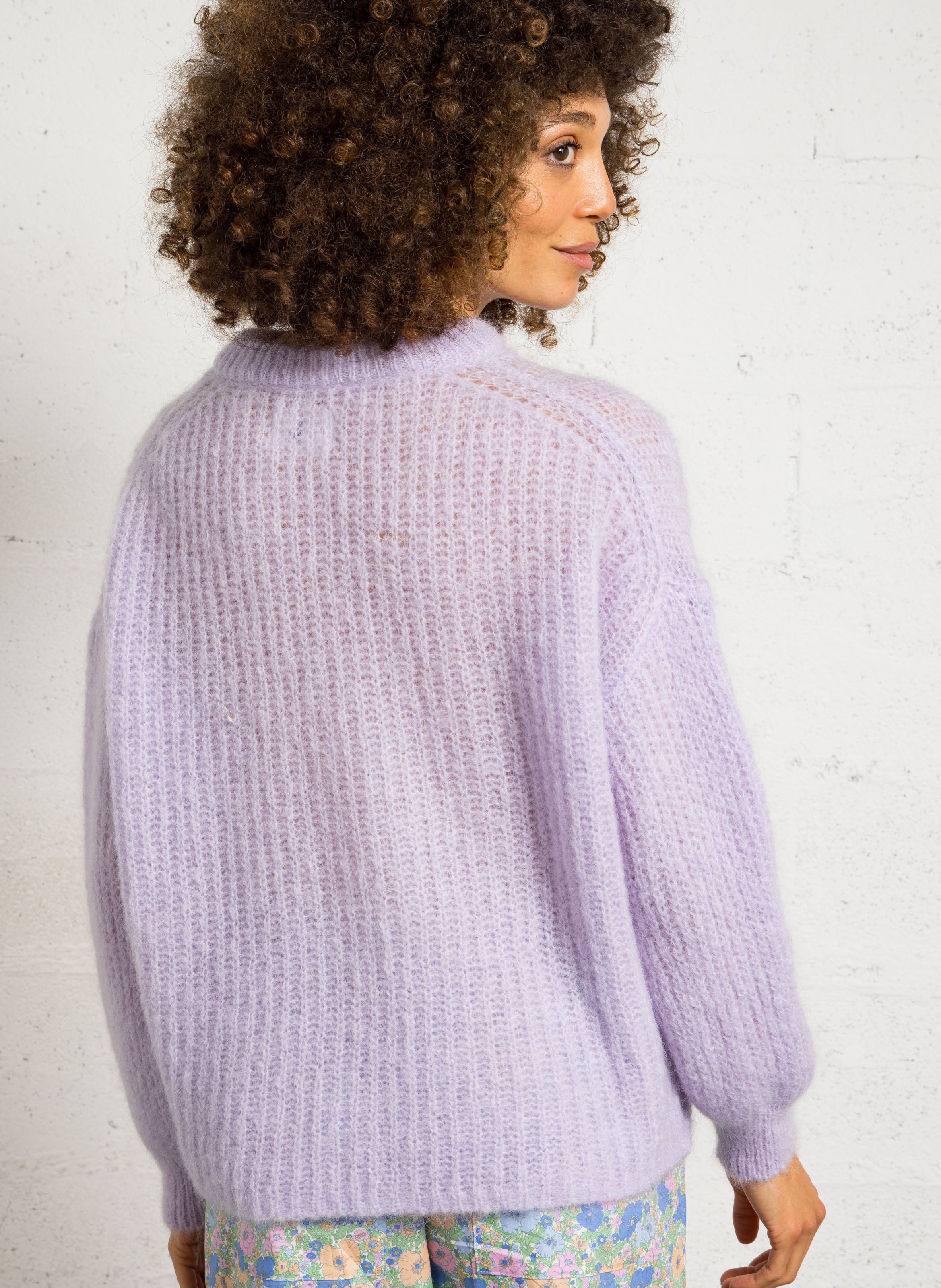 Pull ample uni en mohair mélangé DES PETITS HAUTS Violet