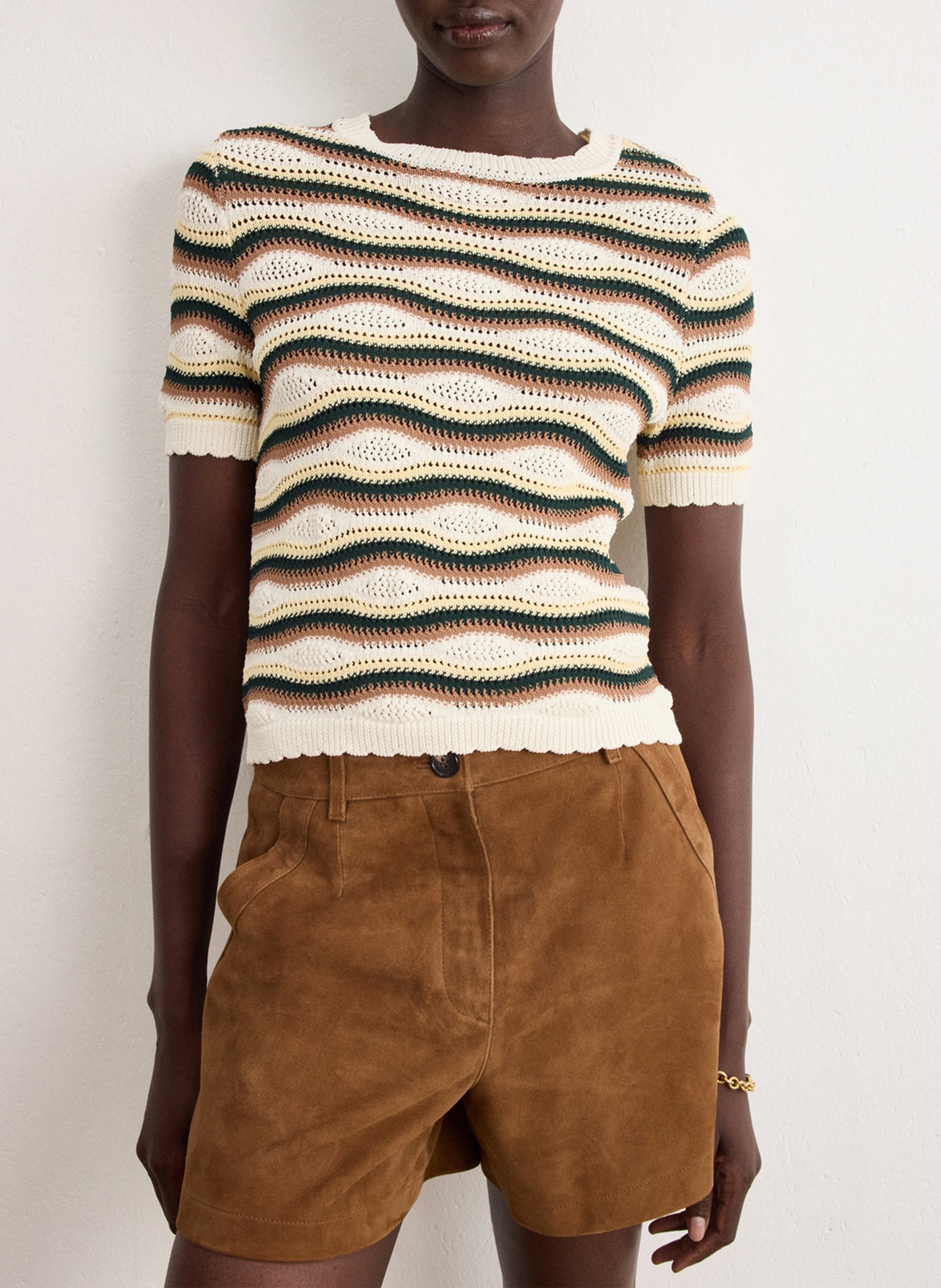 Pull droit col rond en crochet PABLO Beige