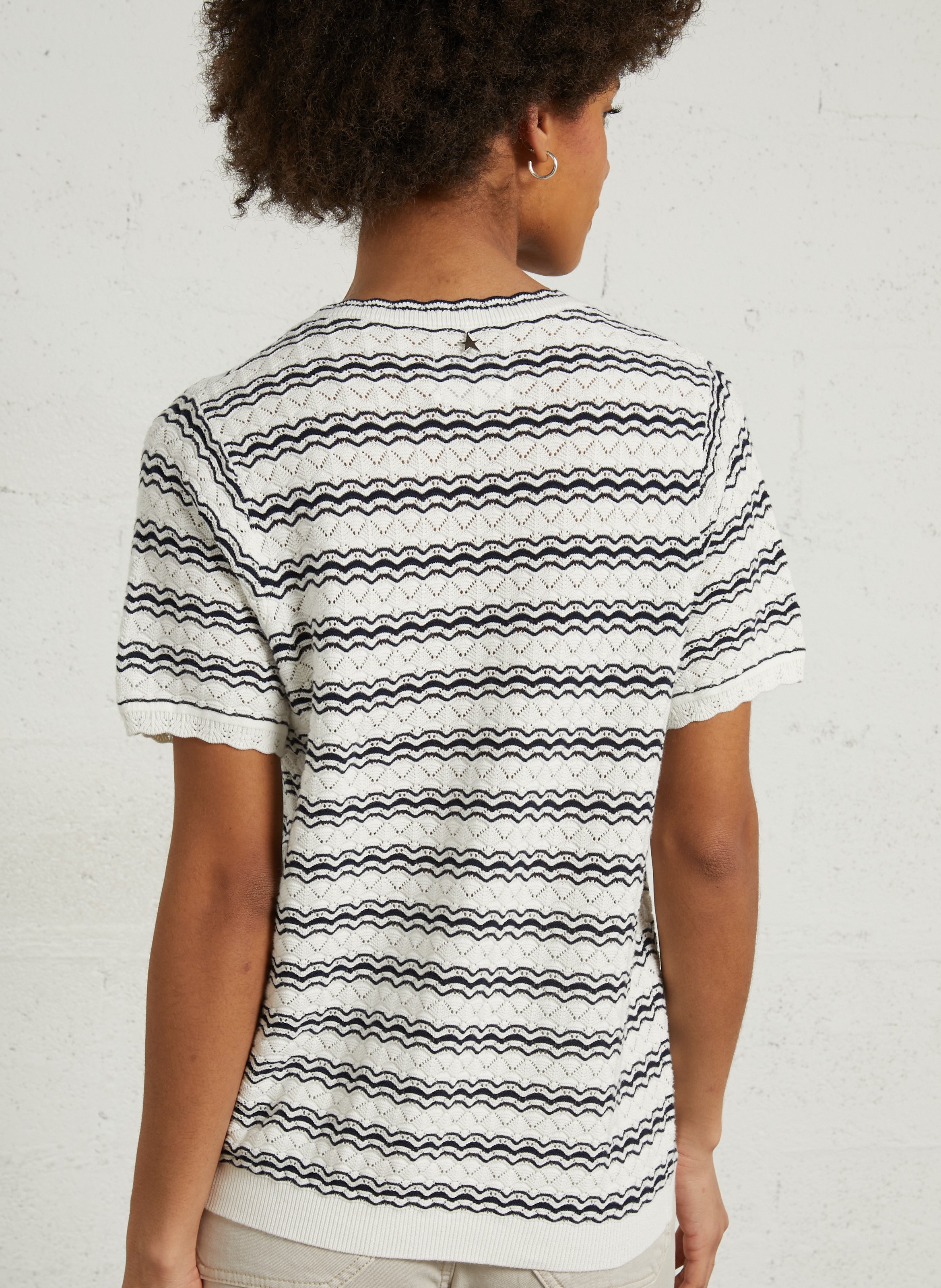 Short-sleeve pointelle knit sweater SUD EXPRESS Beige