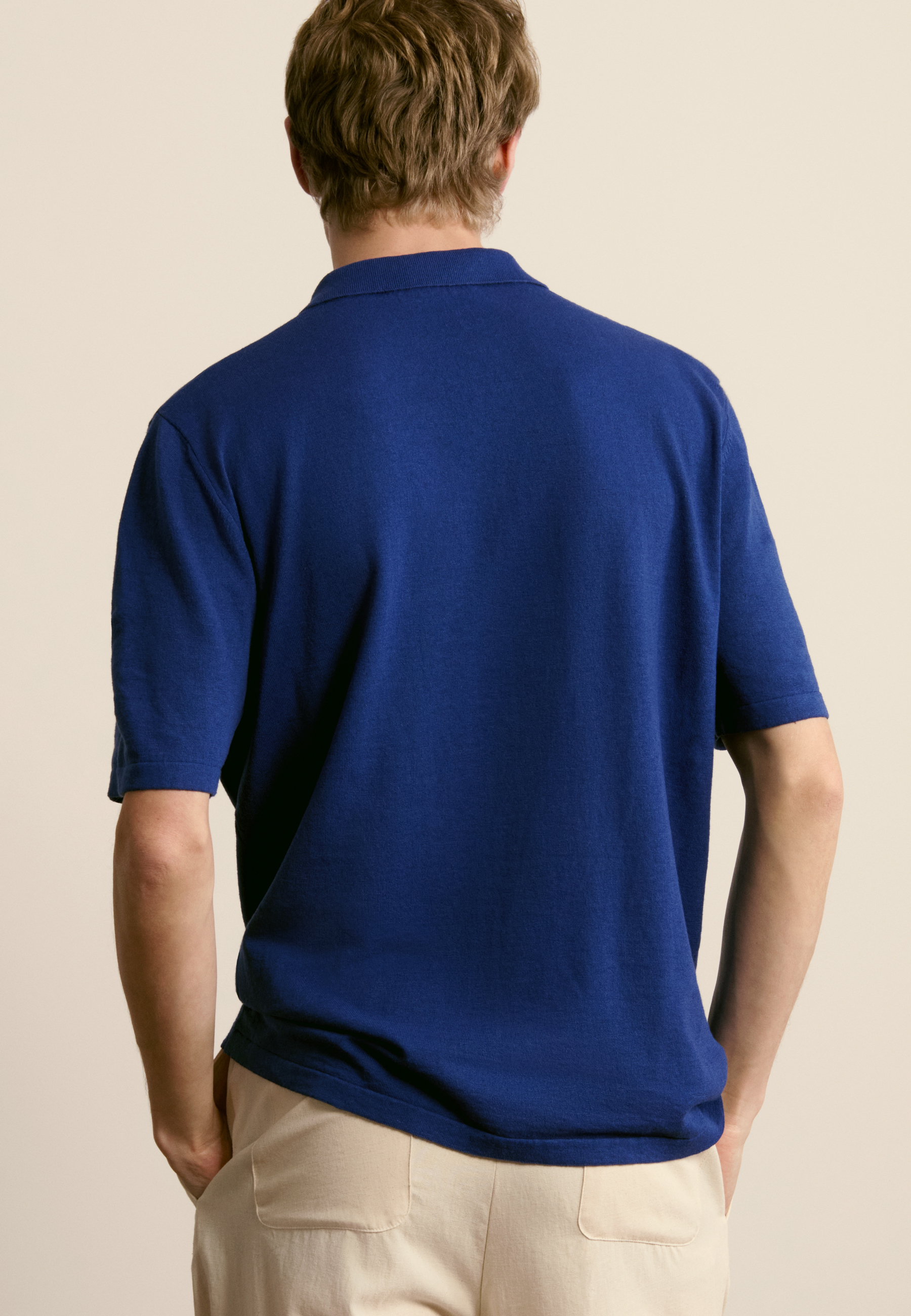 Cotton and linen polo MAISON MONTAGUT Blue