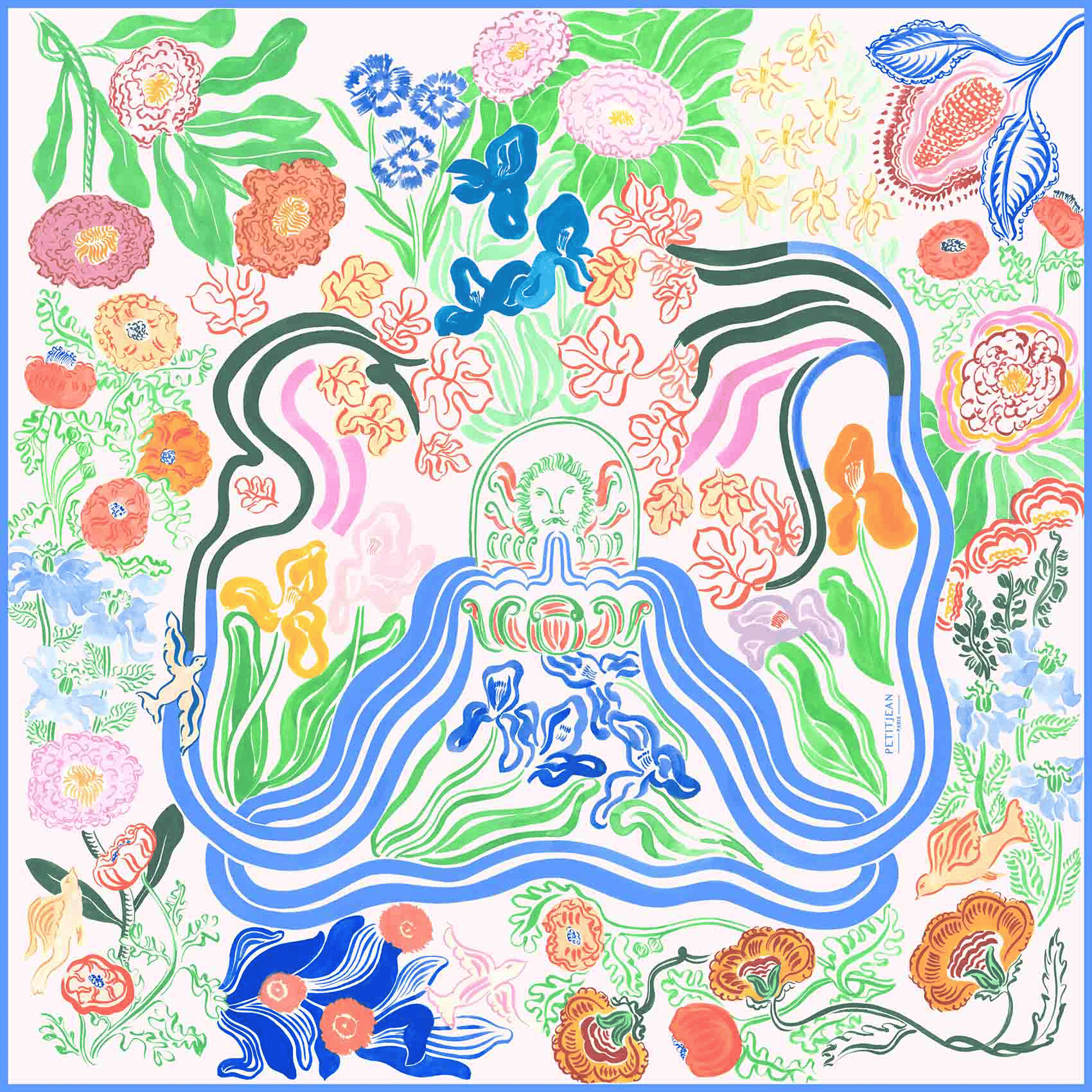 Bedruckter Seidenfoulard PETITJEAN PARIS Mehrfarbig