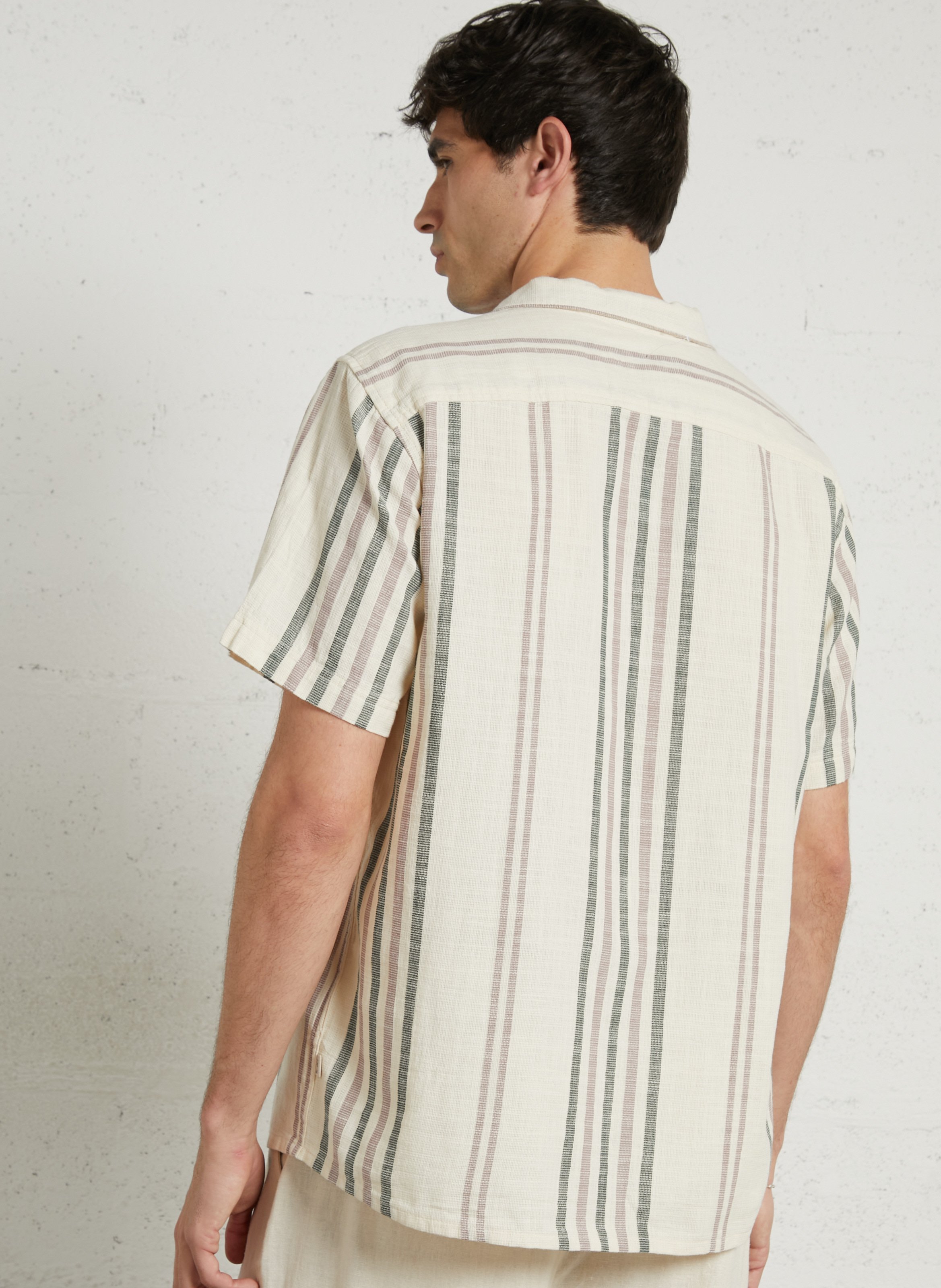 Chemise col classique manches contrastantes en coton SOLID Beige