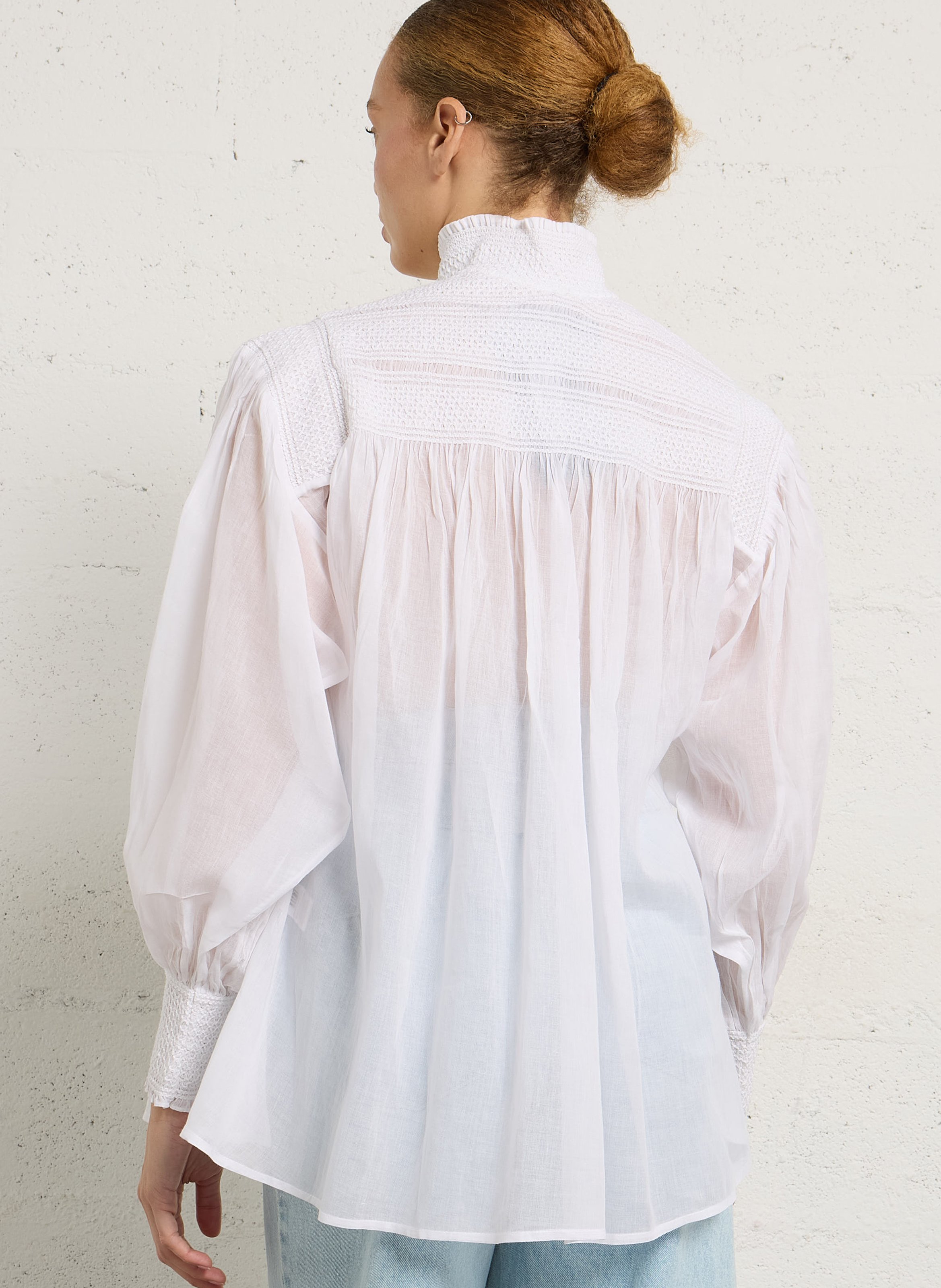 Blouse col montant en coton MES DEMOISELLES Blanc